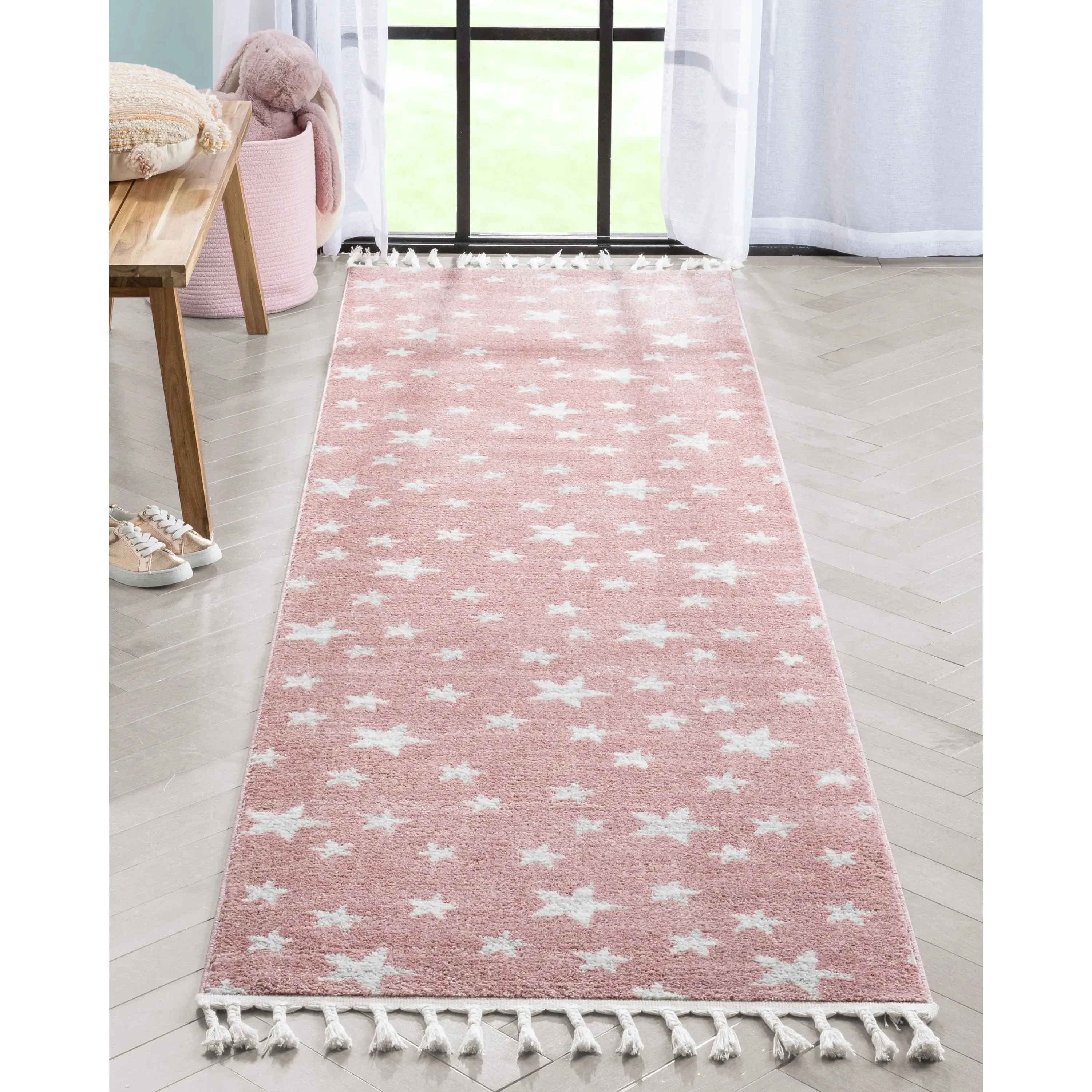 Stars Modern Geometric Pink Kids Rug