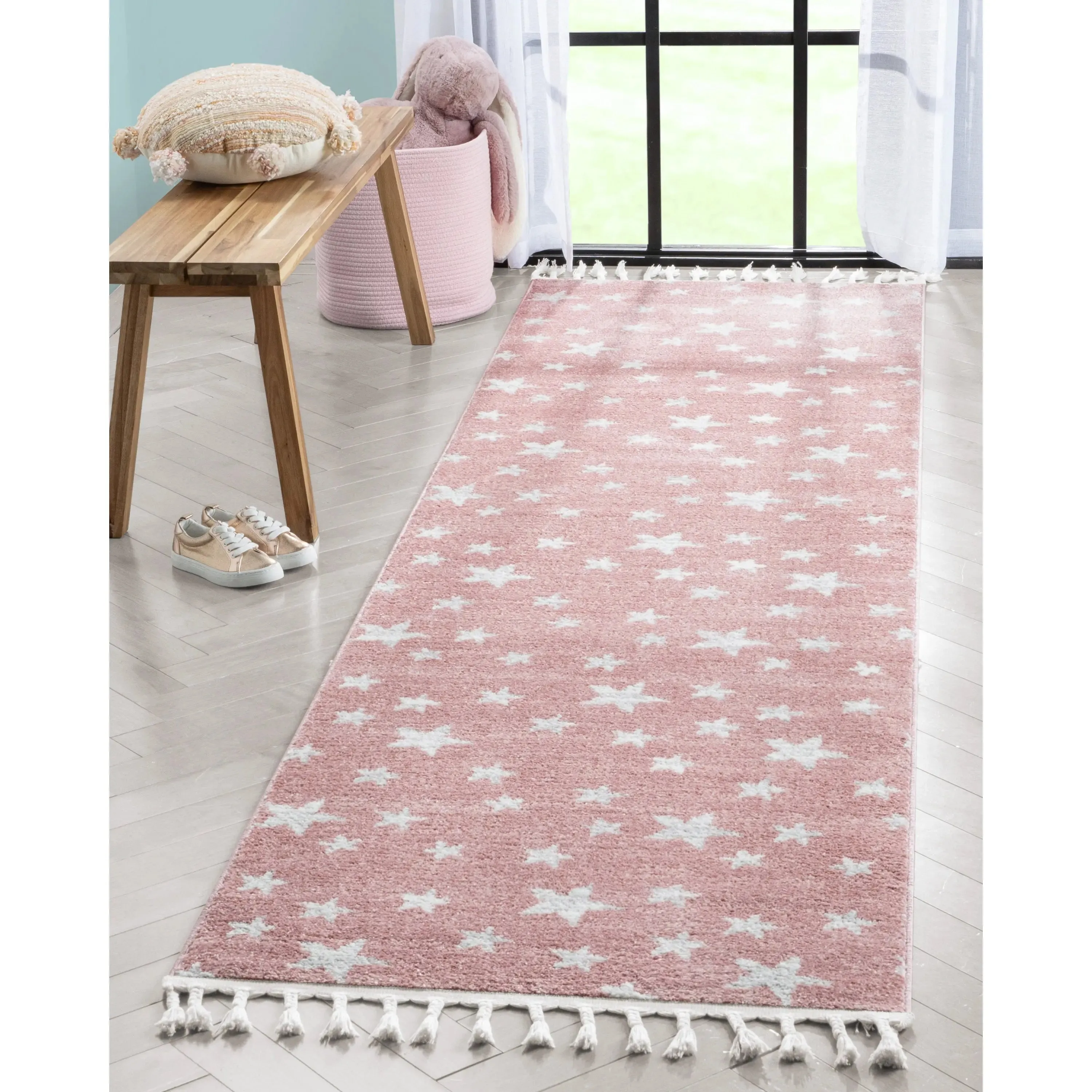 Stars Modern Geometric Pink Kids Rug