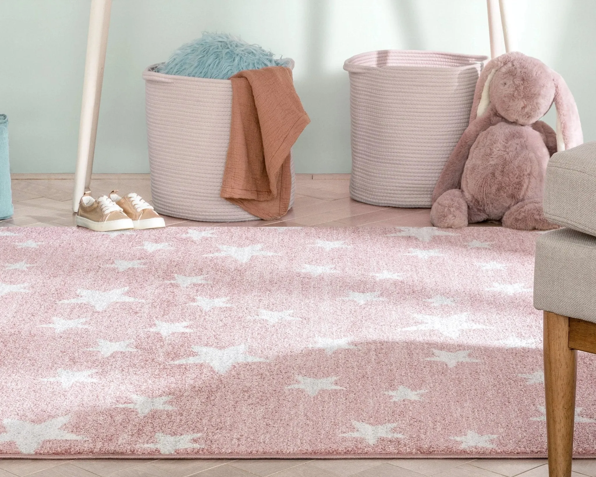 Stars Modern Geometric Pink Kids Rug