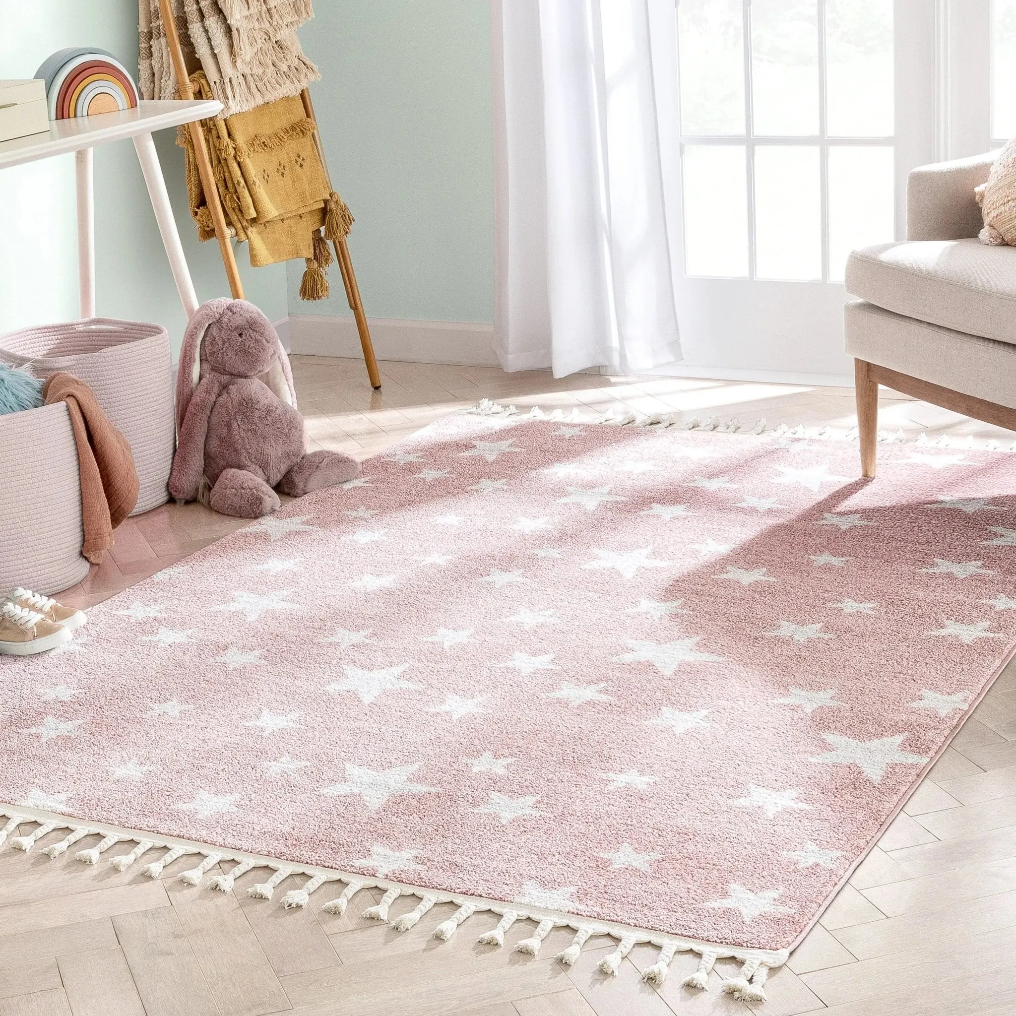 Stars Modern Geometric Pink Kids Rug