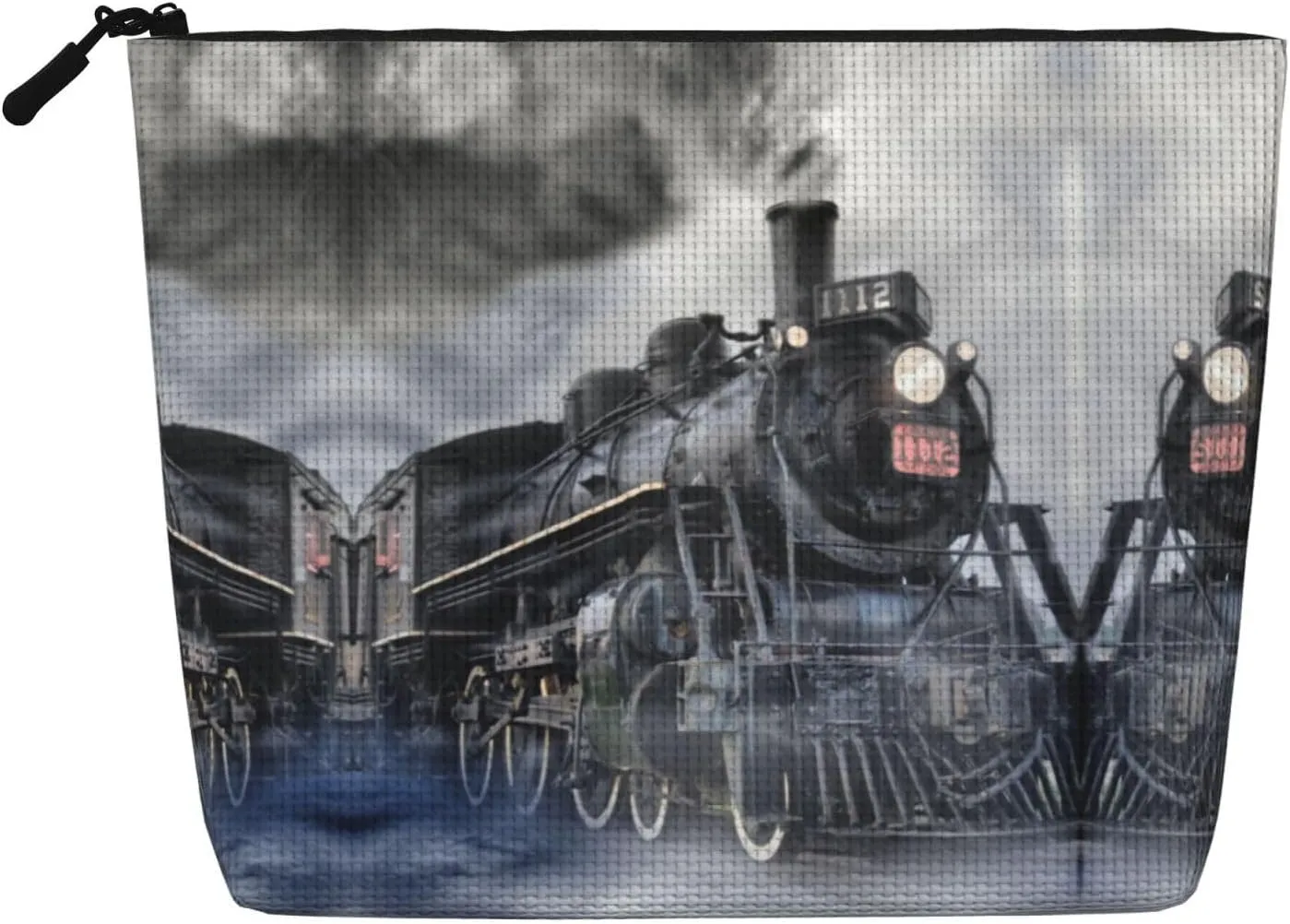 Steam Train Clouds Print Makeup Bag Waterproof Travel Cosmetic Tote Zippered Pouch For Women Toiletry Bag