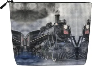 Steam Train Clouds Print Makeup Bag Waterproof Travel Cosmetic Tote Zippered Pouch For Women Toiletry Bag