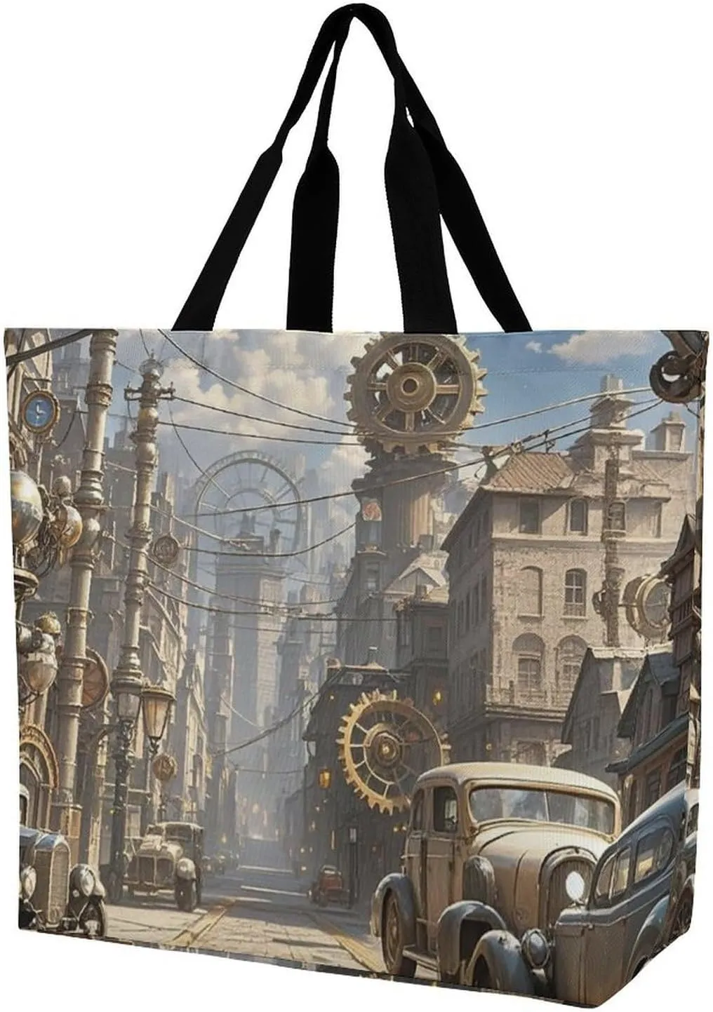Steampunk City Printed Large Capacity Shoulder Handbags Beach Tote Bags Shopping Storage Bag Washable Bag for Women Travel