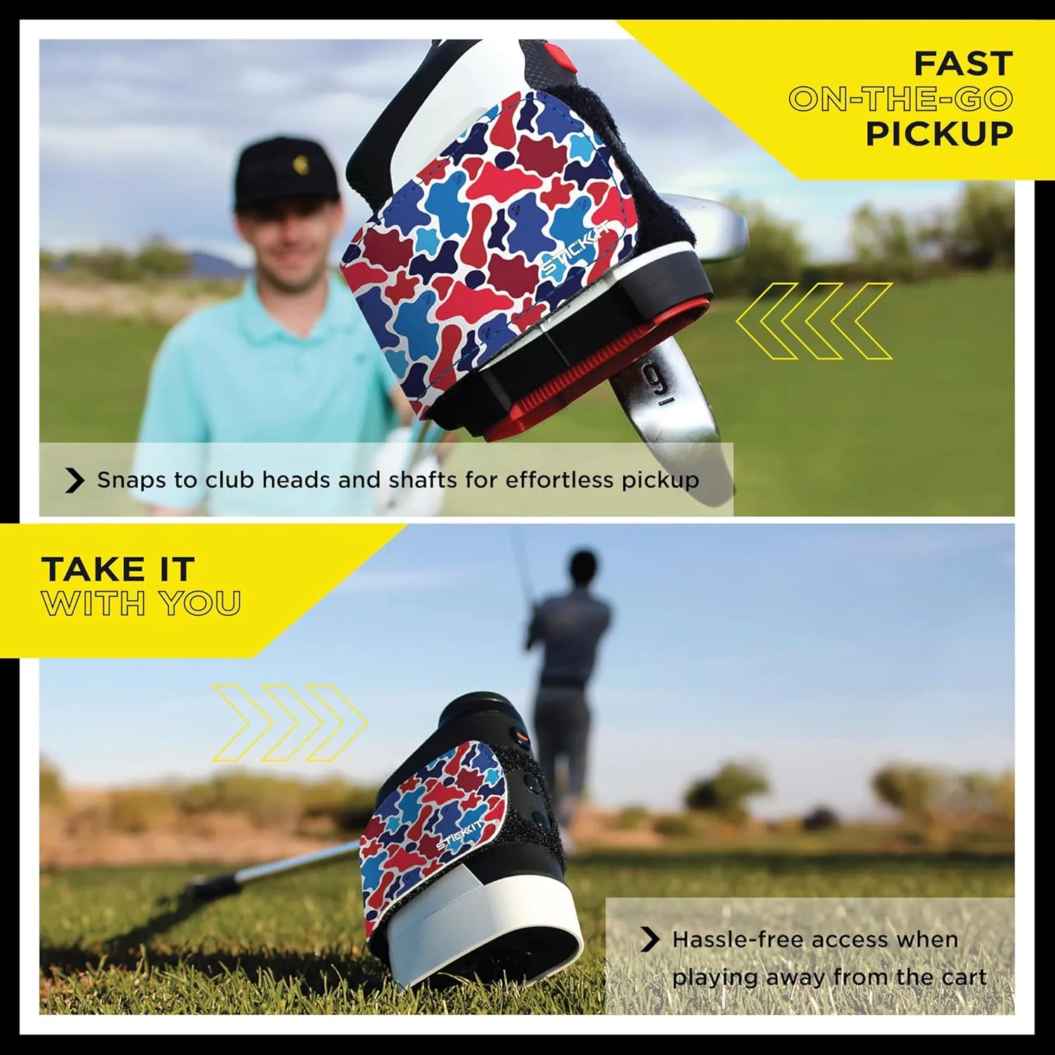 STICKIT Magnetic Rangefinder Strap | Strong Magnet Securely Holds to Golf Carts and Golf Clubs for Easy Access | Slim, Form Fitting, Size Adjustable