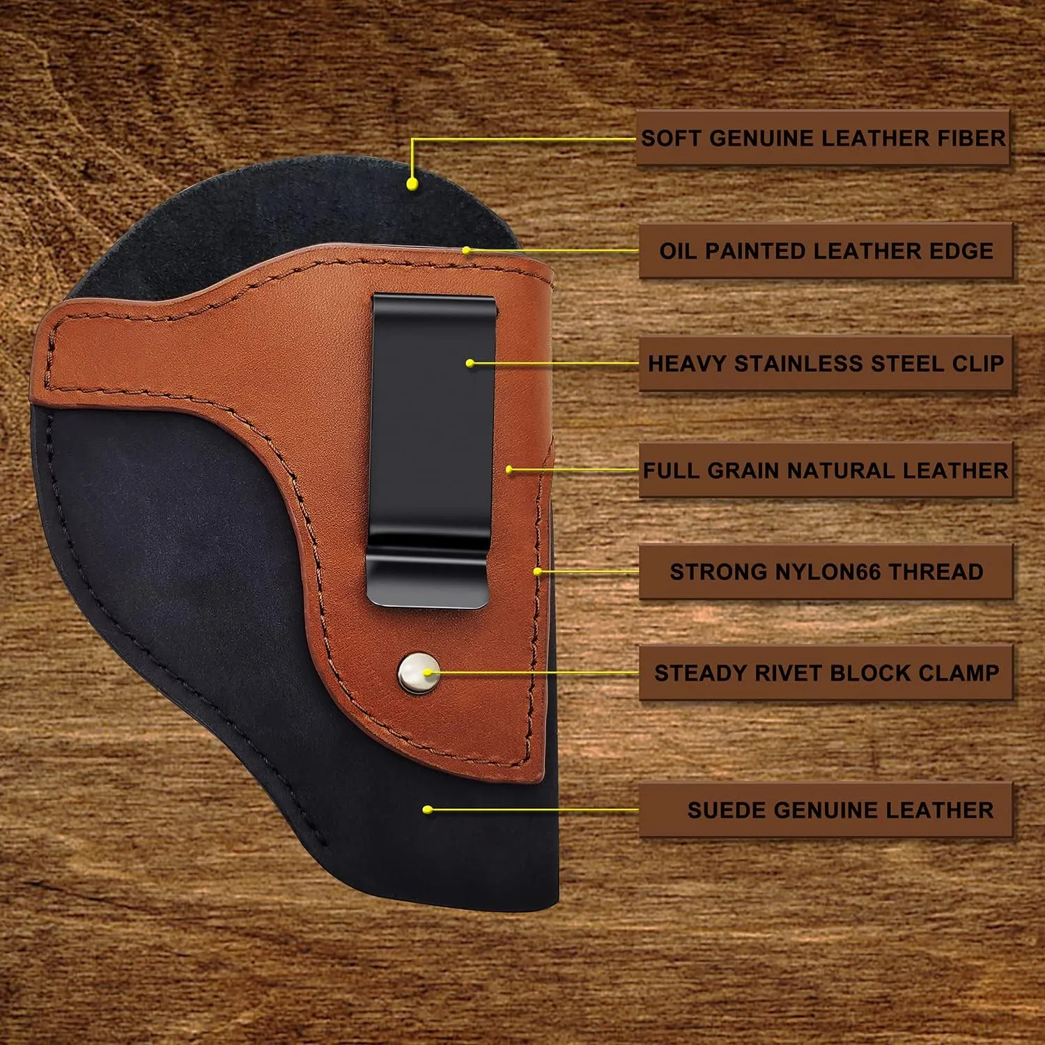 Suede Leather IWB 38 Special Holster, Concealed Carry for Taurus 85 50 - Ruger SP101, LCR - Charter - S&W Bodyguard- J Frame - .38 Snub Nose Holsters