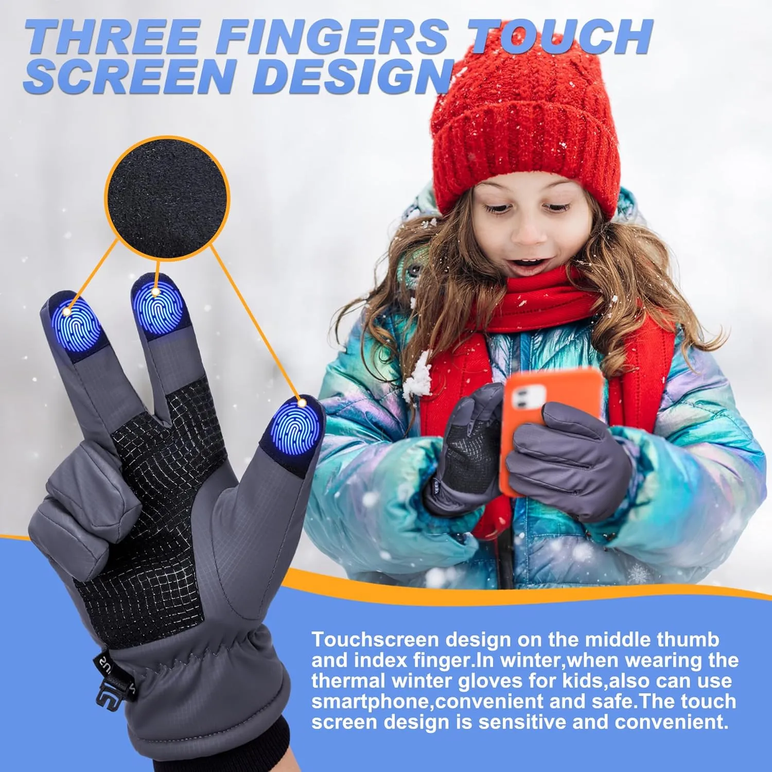 Sukeen Kids -5℉ Winter Gloves for Boys Girls Windproof Ski Gloves Anti-Slip Cold Weather Glove with Thick Plush for Outdoor