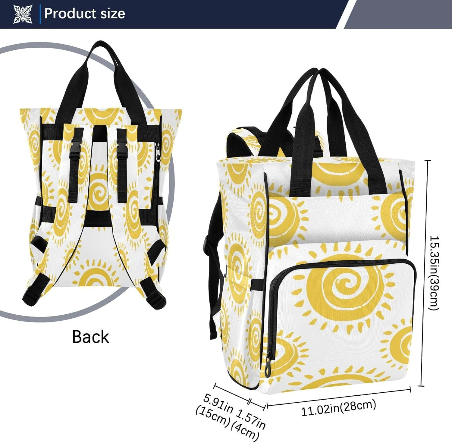 Summer Sun Pattern Diaper Bag Backpack, Mommy Bag, Multifunctional Diaper Bag, Travel Backpack