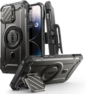 SUPCASE for iPhone 14 Pro Max Case with Camera Cover Stand (UB Mag XT) , [Compatible with MagSafe] [Built-in Belt-Clip] Heavy Duty Magnetic Phone Case for iPhone 13 Pro Max, Black
