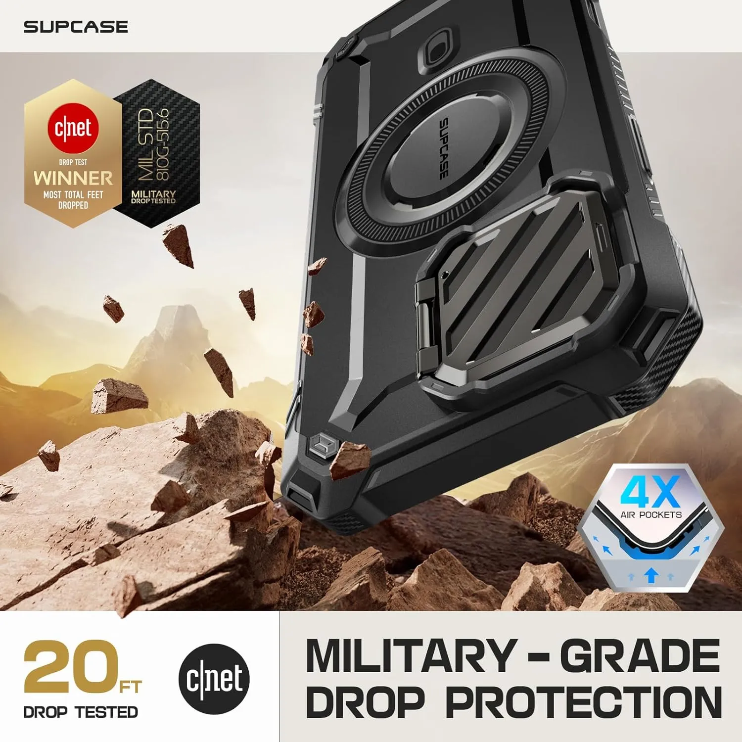 SUPCASE for iPhone 16 Pro Case 6.3'' 2024 with Camera Cover Stand (UBMag XT), [Compatible with MagSafe] [Built-in Kickstand] [Military-Grade Protection] Heavy Duty Rugged Magnetic Phone Case, Black