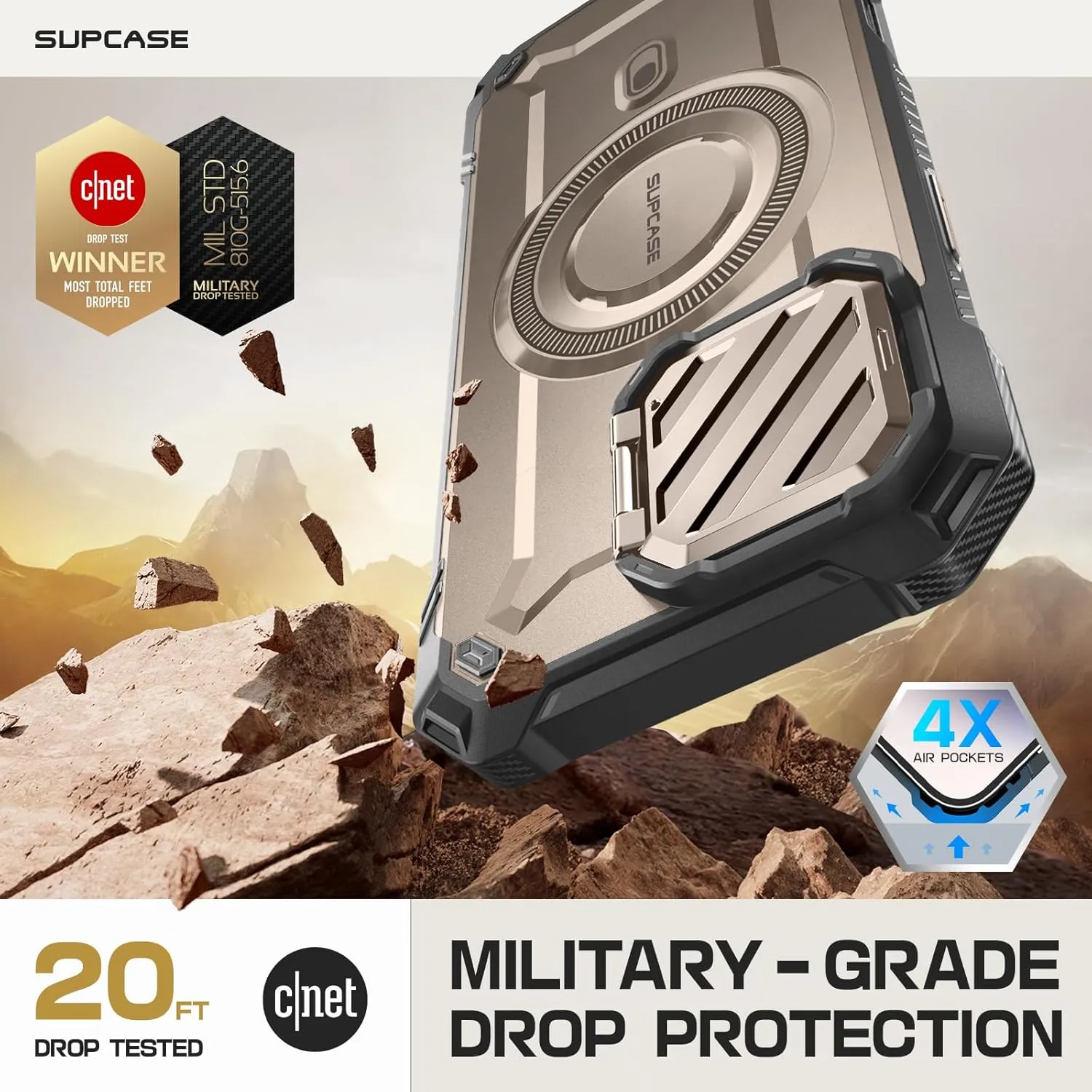 SUPCASE for iPhone 16 Pro Case 6.3'' 2024 with Camera Cover Stand (UBMag XT), [Compatible with MagSafe] [Built-in Kickstand] [Military-Grade Protection] Heavy Duty Rugged Magnetic Phone Case, RoseGold