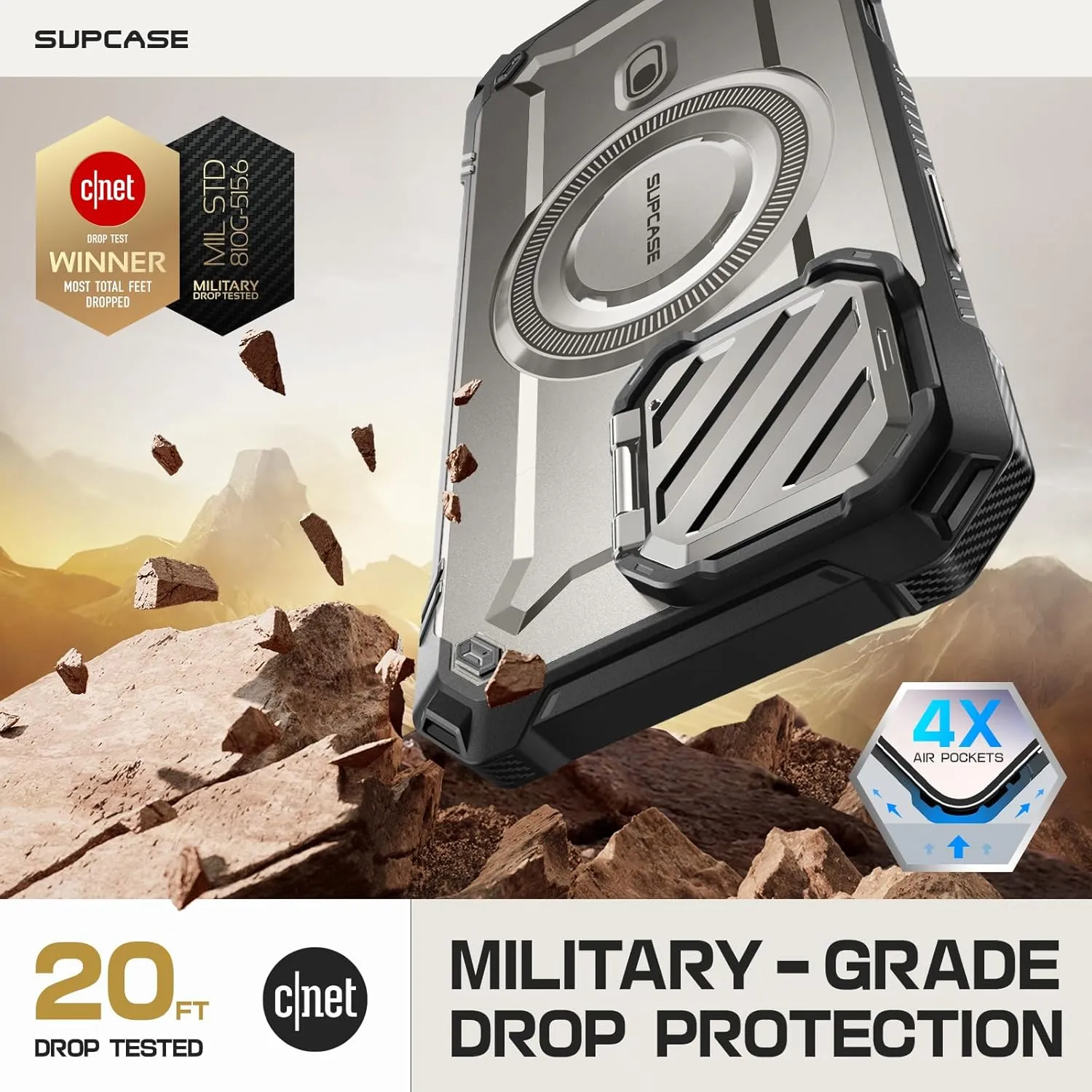 SUPCASE for iPhone 16 Pro Case 6.3'' inch with Camera Cover Stand (UBMag XT), [Compatible with MagSafe] [Built-in Kickstand] [Military-Grade Protection] Heavy Duty Rugged Magnetic Phone Case, 24TiGray