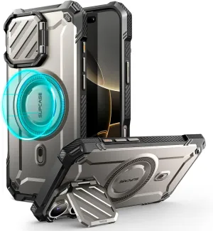 SUPCASE for iPhone 16 Pro Case 6.3'' inch with Camera Cover Stand (UBMag XT), [Compatible with MagSafe] [Built-in Kickstand] [Military-Grade Protection] Heavy Duty Rugged Magnetic Phone Case, 24TiGray