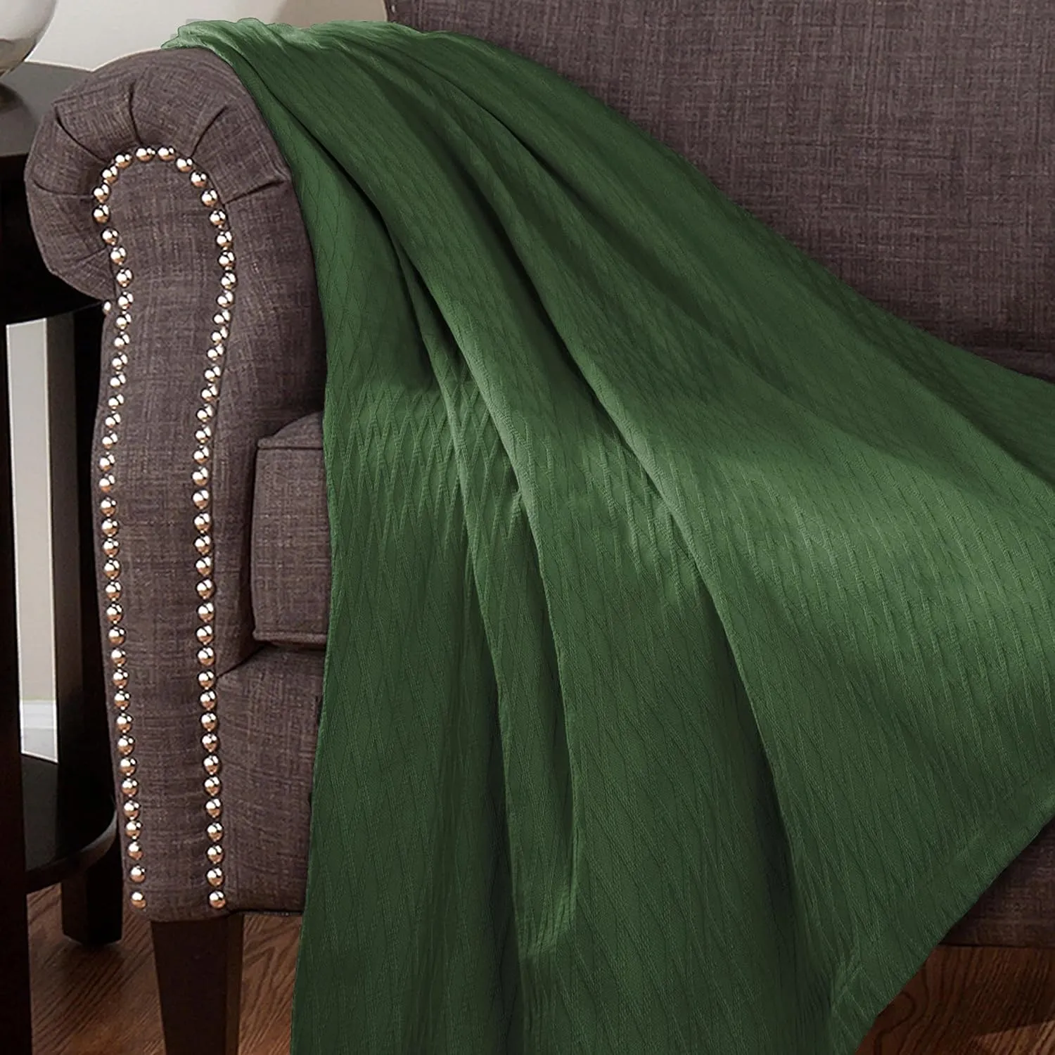 SUPERIOR Diamond Weave All-Season Cotton Blanket, Cover for Home, Couch, Bed, Soft, Warm Blankets, Boho Aesthetic, Comfy, Cozy, and Cute Covers, Decorative Bedding Essentials, King, Forest Green