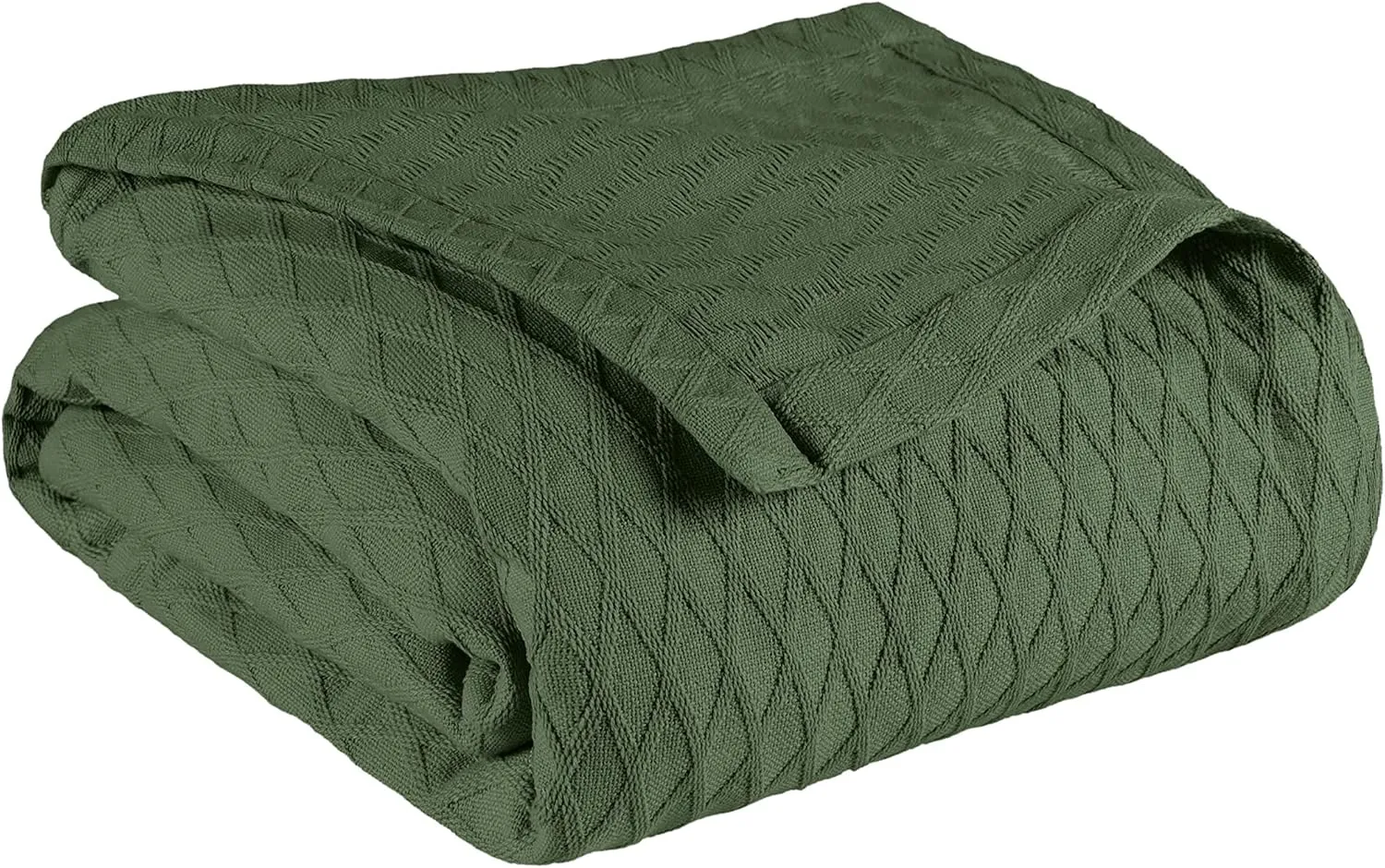 SUPERIOR Diamond Weave All-Season Cotton Blanket, Cover for Home, Couch, Bed, Soft, Warm Blankets, Boho Aesthetic, Comfy, Cozy, and Cute Covers, Decorative Bedding Essentials, King, Forest Green
