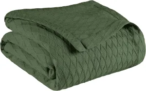 SUPERIOR Diamond Weave All-Season Cotton Blanket, Cover for Home, Couch, Bed, Soft, Warm Blankets, Boho Aesthetic, Comfy, Cozy, and Cute Covers, Decorative Bedding Essentials, King, Forest Green