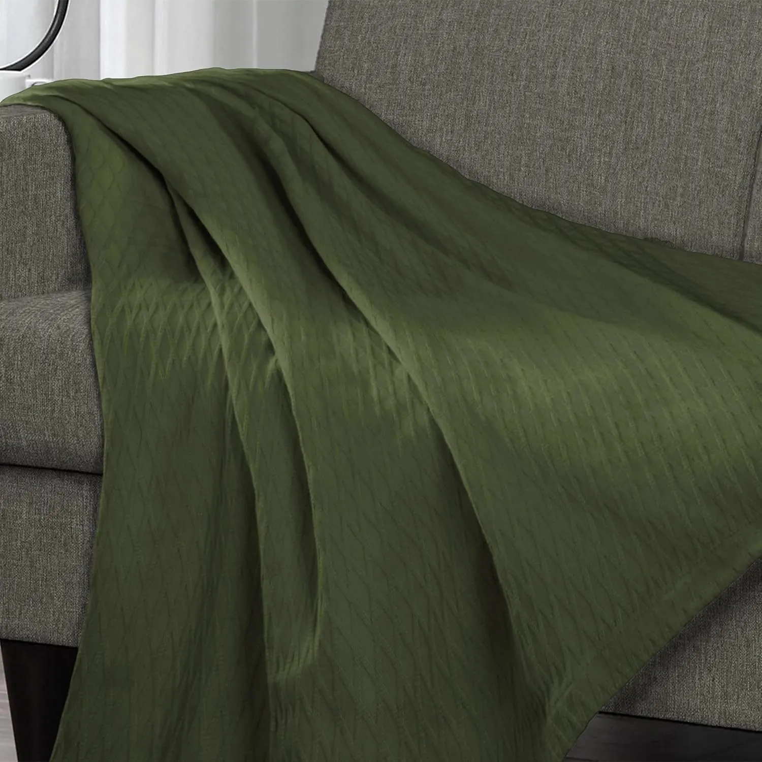 SUPERIOR Diamond Weave All-Season Cotton Blanket, Cover for Home, Couch, Bed, Soft, Warm Blankets, Boho Aesthetic, Comfy, Cozy, and Cute Covers, Decorative Bedding Essentials, King, Forest Green