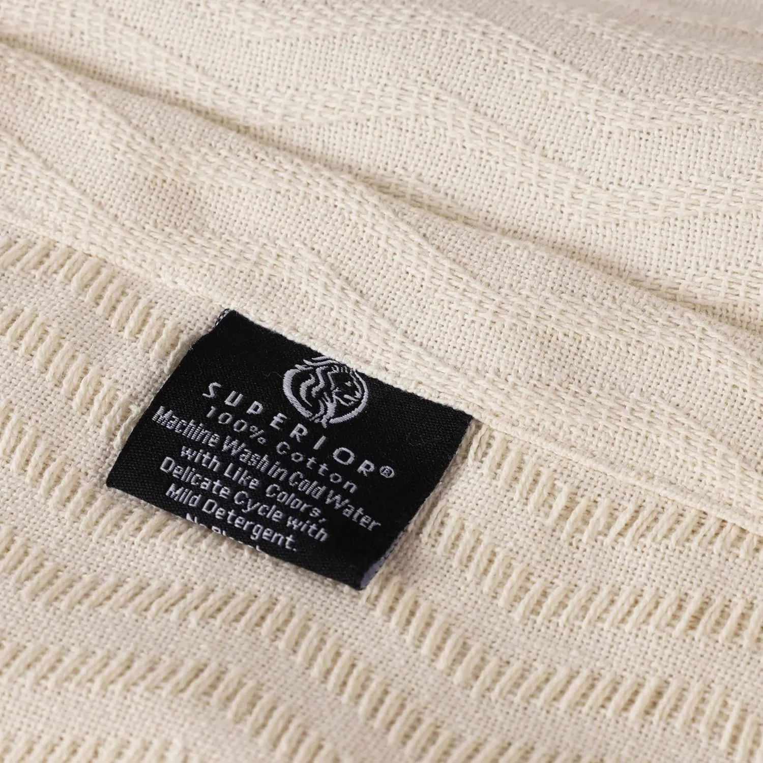 Superior JENA Cotton Blanket, for Picnic, Beach, Traveling or Camping, Bedroom Decor, Essentials, Cover for Bed, Couch, Lounging, Textured Jacquard, Modern Chevron Woven Blanket, Throw, Ivory