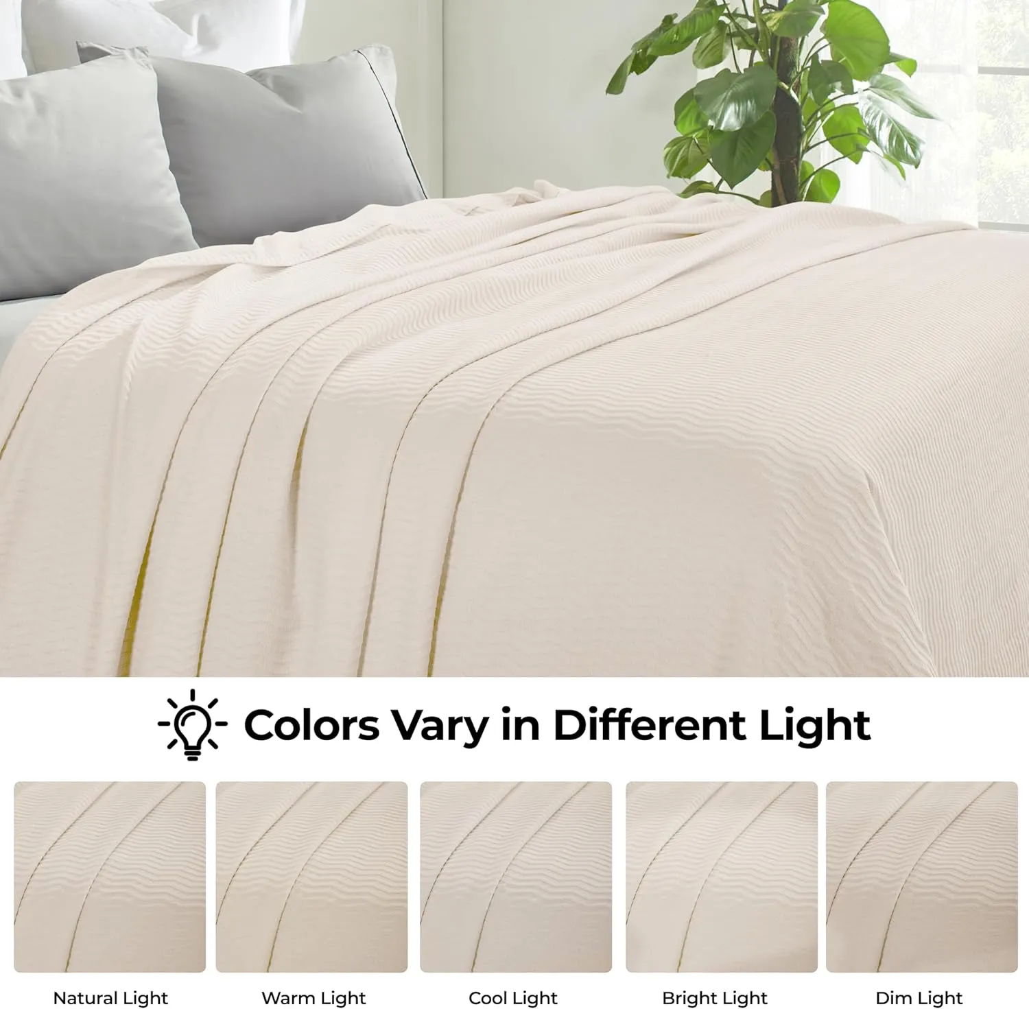 Superior JENA Cotton Blanket, for Picnic, Beach, Traveling or Camping, Bedroom Decor, Essentials, Cover for Bed, Couch, Lounging, Textured Jacquard, Modern Chevron Woven Blanket, Throw, Ivory