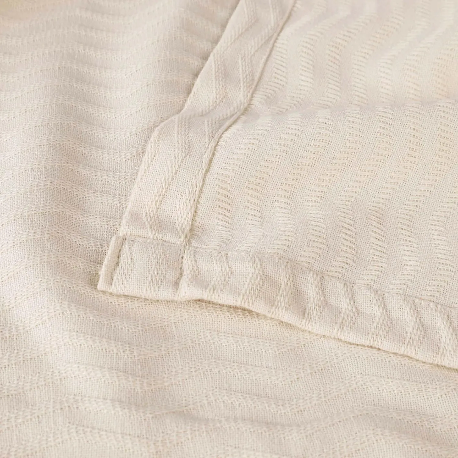 Superior JENA Cotton Blanket, for Picnic, Beach, Traveling or Camping, Bedroom Decor, Essentials, Cover for Bed, Couch, Lounging, Textured Jacquard, Modern Chevron Woven Blanket, Throw, Ivory