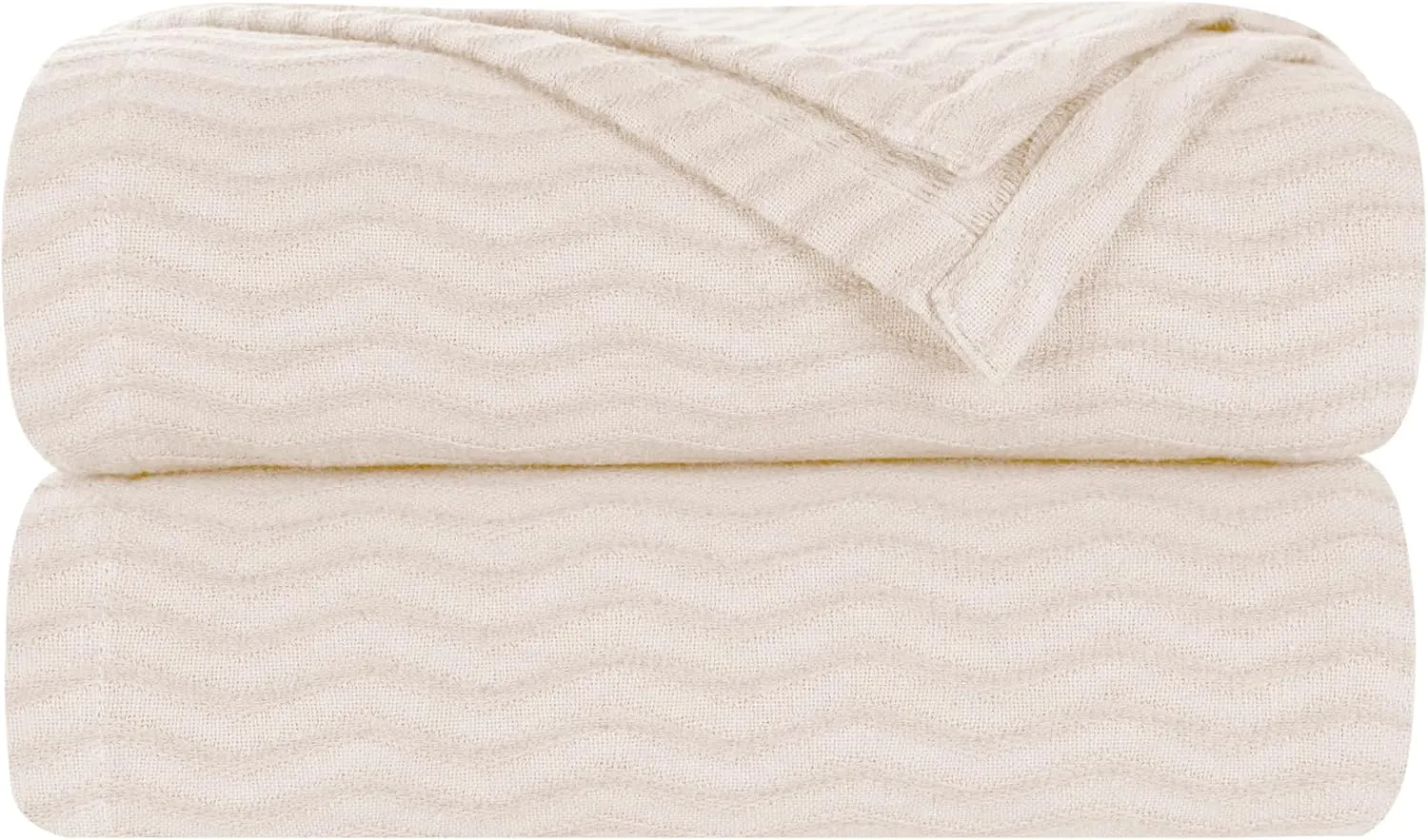 Superior JENA Cotton Blanket, for Picnic, Beach, Traveling or Camping, Bedroom Decor, Essentials, Cover for Bed, Couch, Lounging, Textured Jacquard, Modern Chevron Woven Blanket, Throw, Ivory