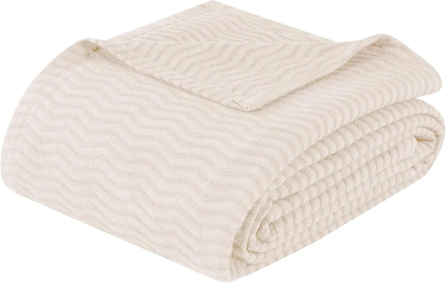 Superior JENA Cotton Blanket, for Picnic, Beach, Traveling or Camping, Bedroom Decor, Essentials, Cover for Bed, Couch, Lounging, Textured Jacquard, Modern Chevron Woven Blanket, Throw, Ivory