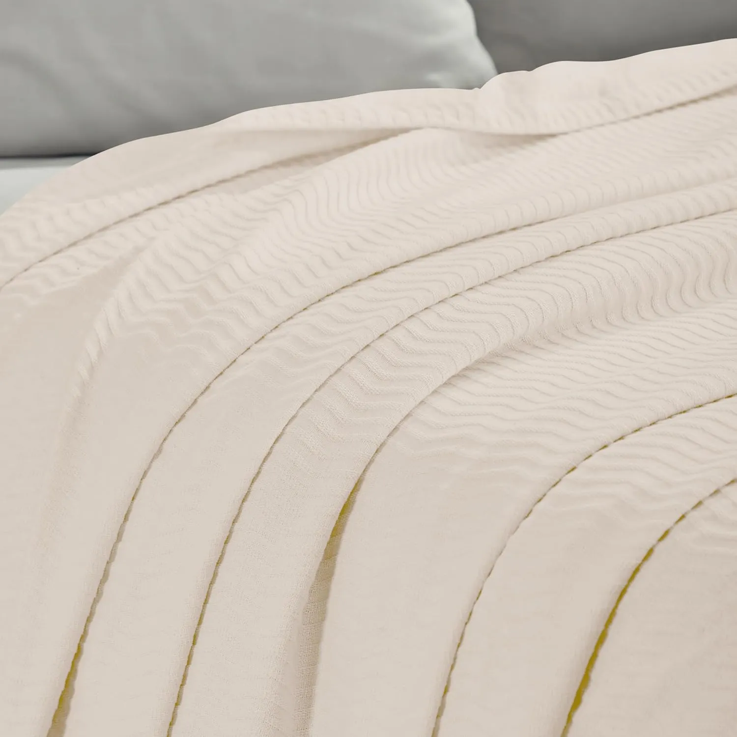 Superior JENA Cotton Blanket, for Picnic, Beach, Traveling or Camping, Bedroom Decor, Essentials, Cover for Bed, Couch, Lounging, Textured Jacquard, Modern Chevron Woven Blanket, Throw, Ivory