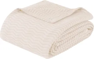 Superior JENA Cotton Blanket, for Picnic, Beach, Traveling or Camping, Bedroom Decor, Essentials, Cover for Bed, Couch, Lounging, Textured Jacquard, Modern Chevron Woven Blanket, Throw, Ivory