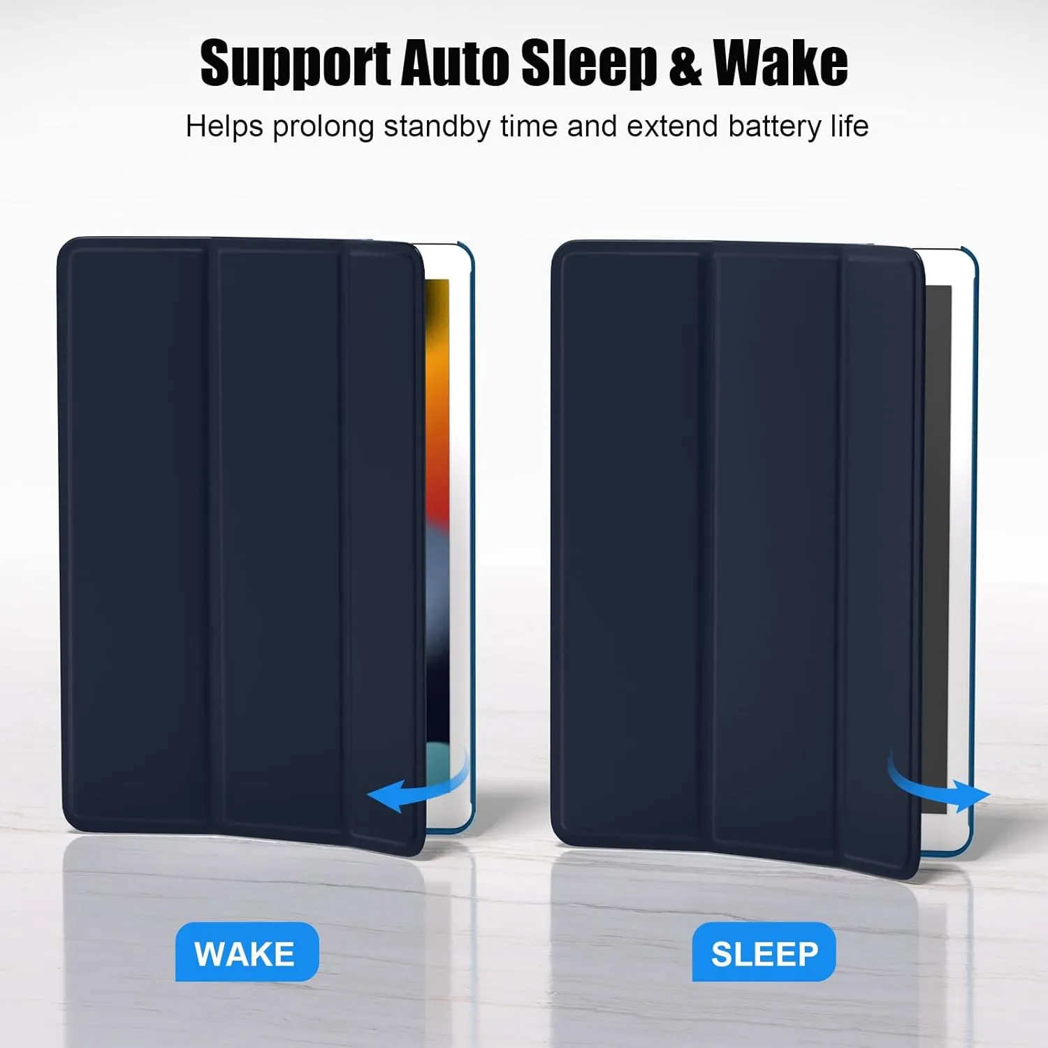 SUPFINE for 10.2 Inch iPad 9th Generation Case 2021, with [ Glass Screen Protector ]/ iPad 8th/7th Generation Case 2020/2019, Slim Stand Translucent Back Shell Cover, Dark Blue