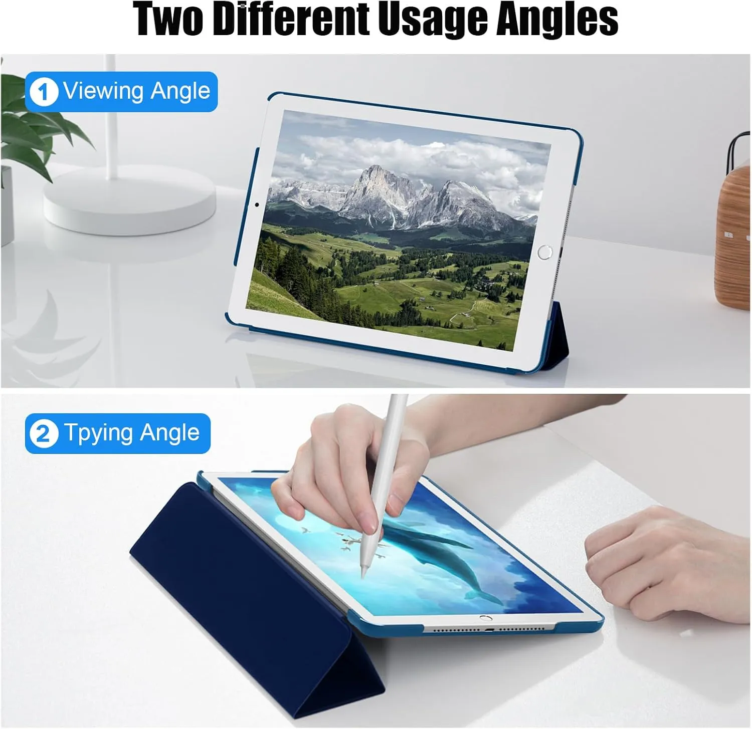SUPFINE for 10.2 Inch iPad 9th Generation Case 2021, with [ Glass Screen Protector ]/ iPad 8th/7th Generation Case 2020/2019, Slim Stand Translucent Back Shell Cover, Dark Blue