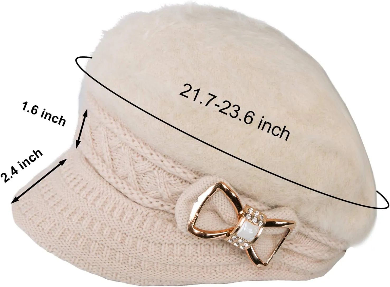 Surblue Lady Knit Newsboy Cap Beret Hats s Crystal Bow Angora Plush Winter Beanie Crochet