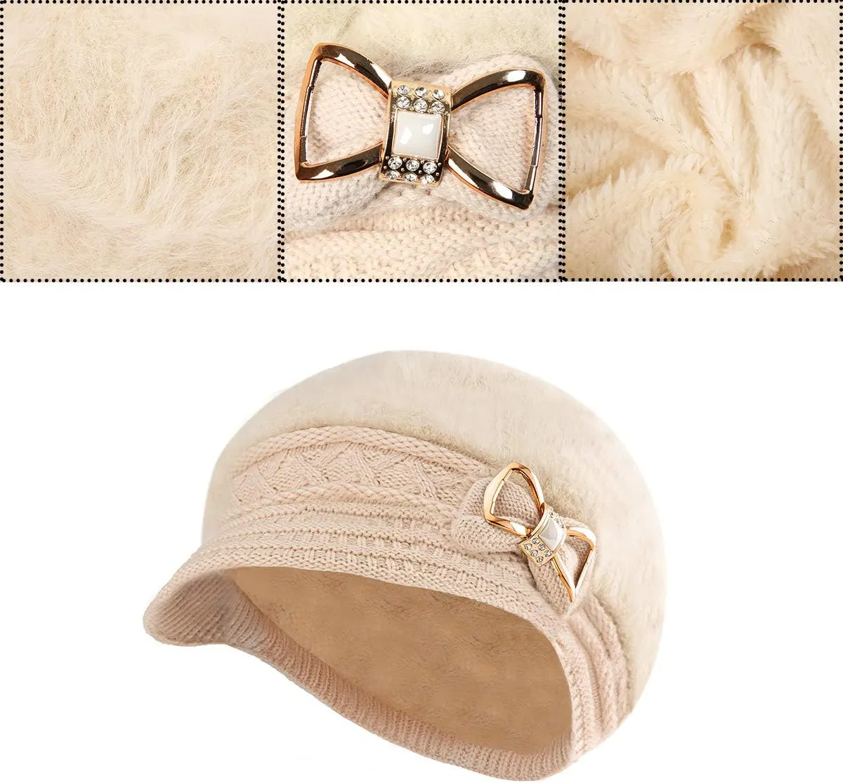 Surblue Lady Knit Newsboy Cap Beret Hats s Crystal Bow Angora Plush Winter Beanie Crochet