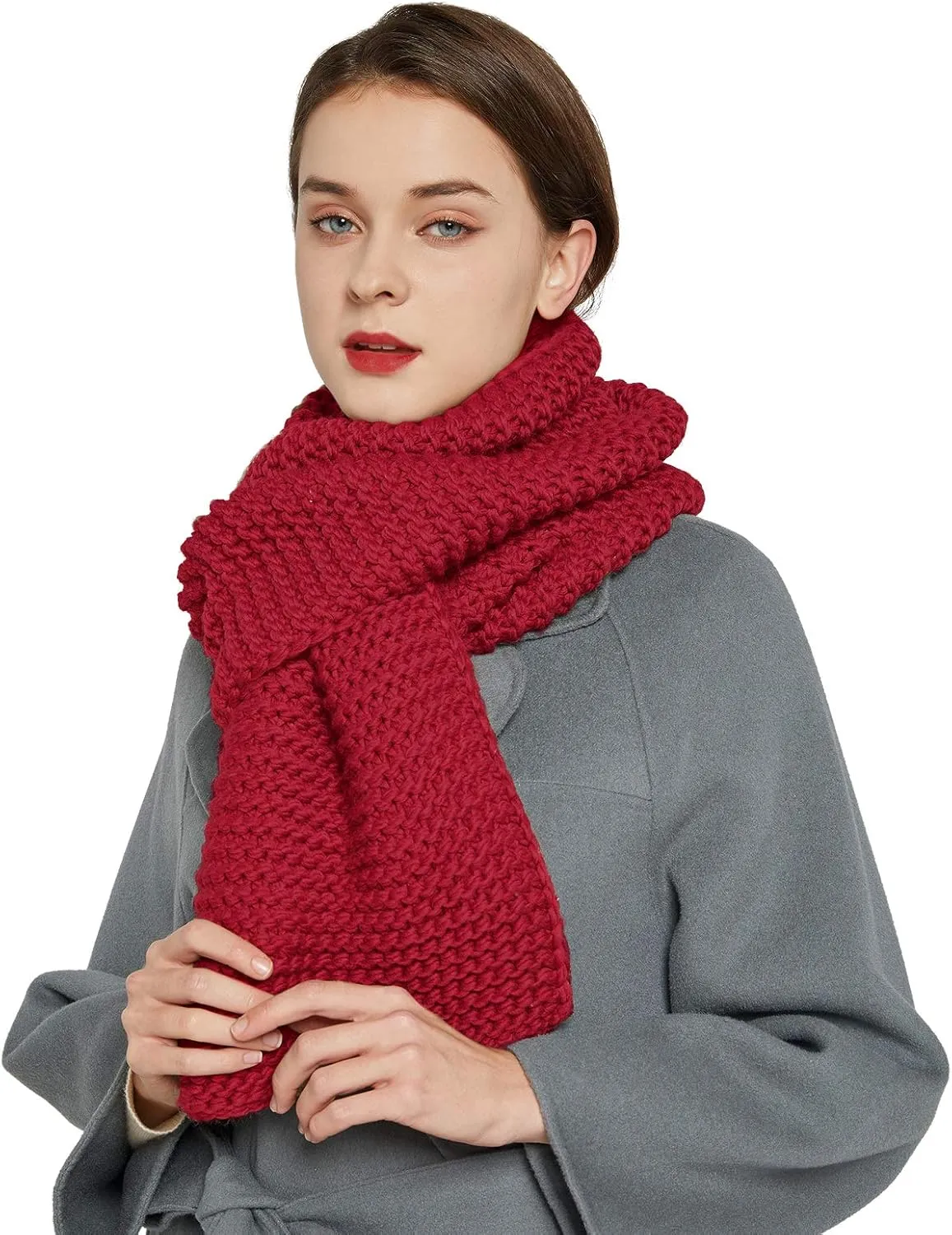 Surblue Winter Chunky Knit Scarf Warm Thick Wrap Pattern Long for Men and Women for Outdoors