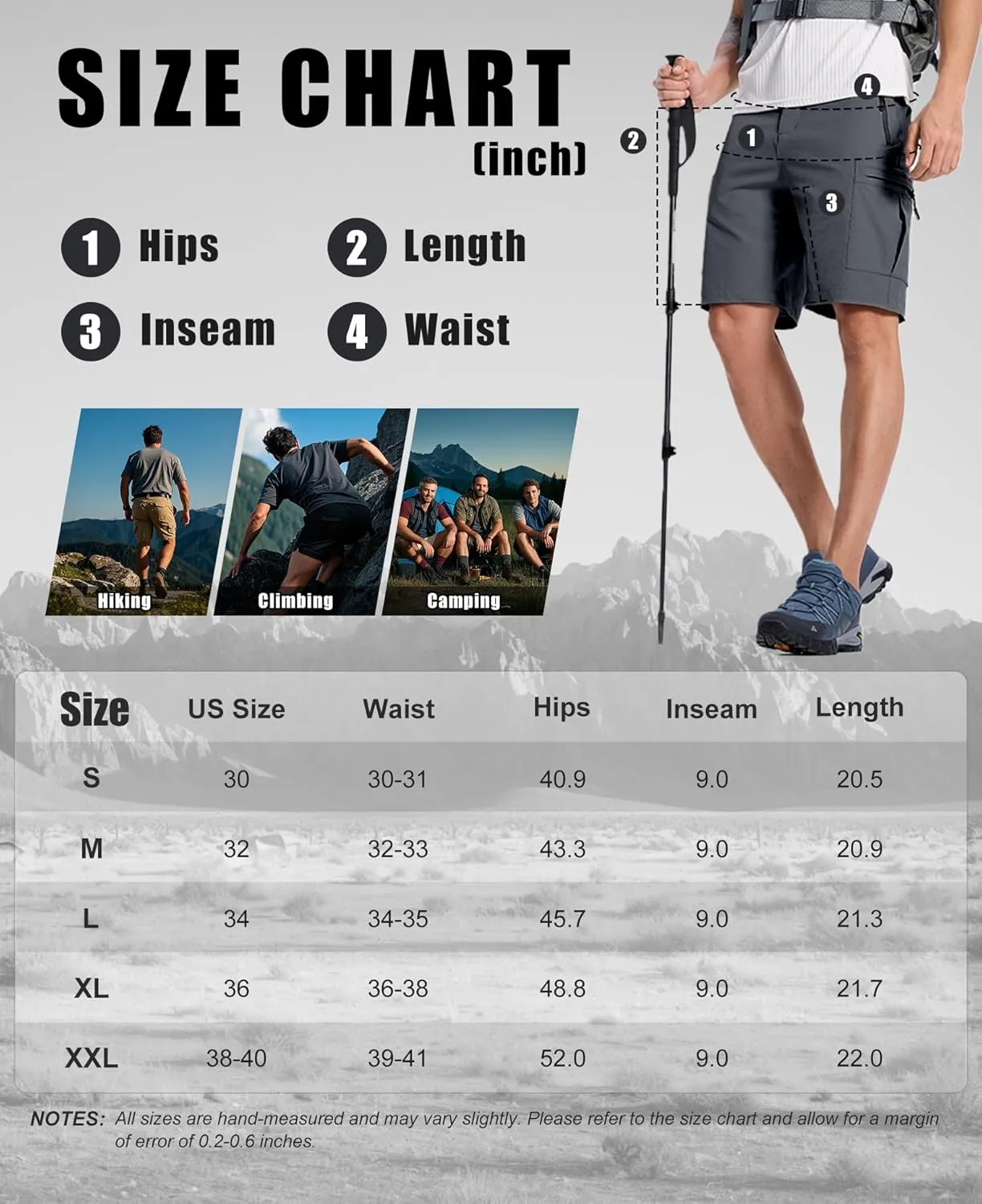 Susclude Hiking Cargo Shorts for Men Quick Dry Stretch Mens Hybrid Shorts with 5 Zipper Pockets for Golf Running