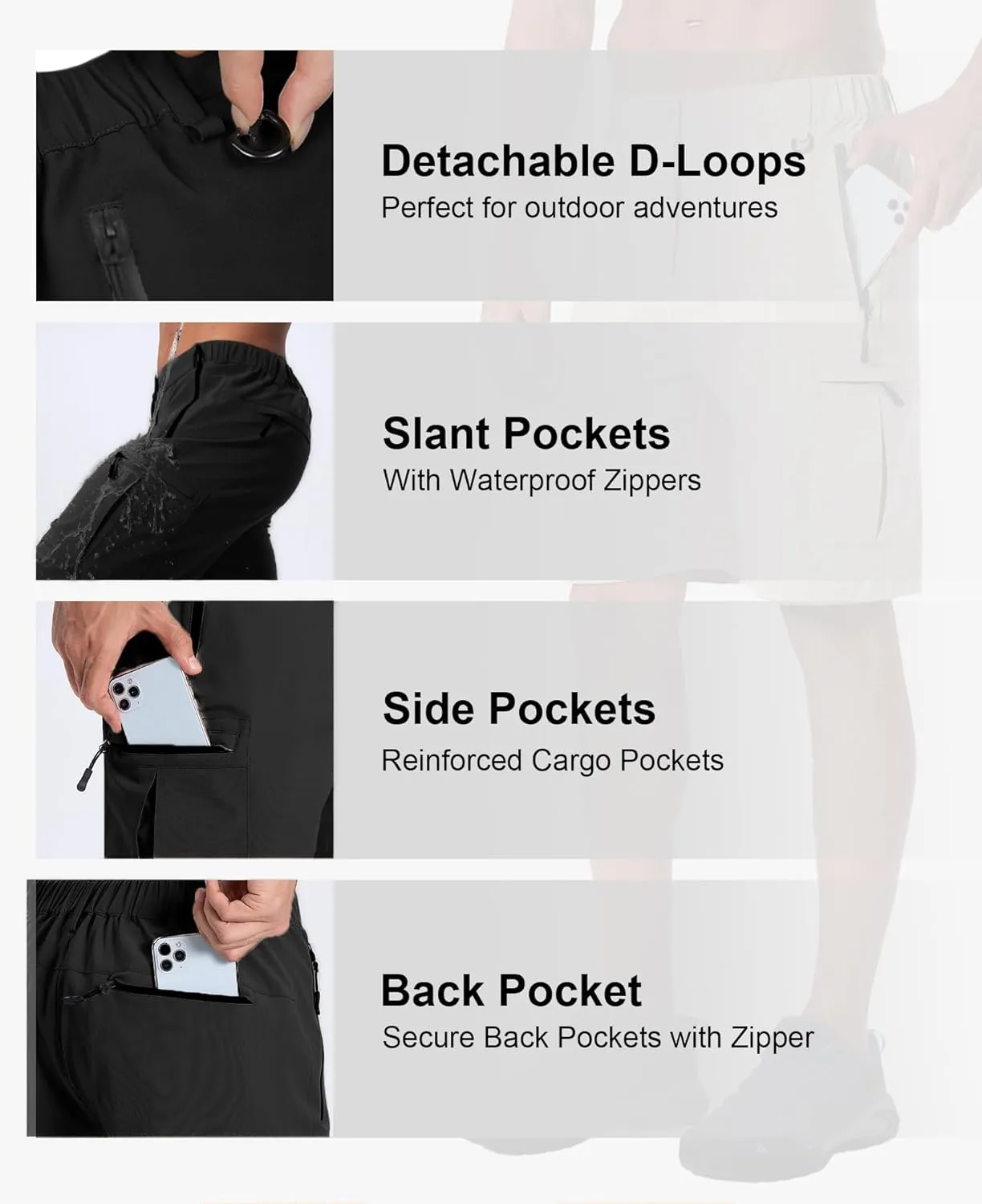 Susclude Hiking Cargo Shorts for Men Quick Dry Stretch Mens Hybrid Shorts with 5 Zipper Pockets for Golf Running