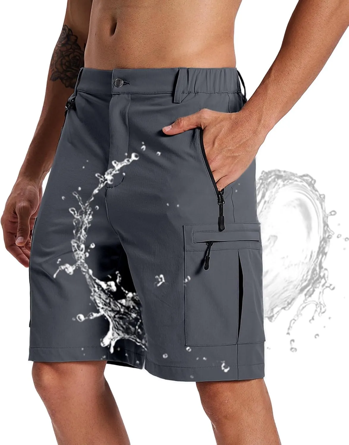 Susclude Hiking Cargo Shorts for Men Quick Dry Stretch Mens Hybrid Shorts with 5 Zipper Pockets for Golf Running