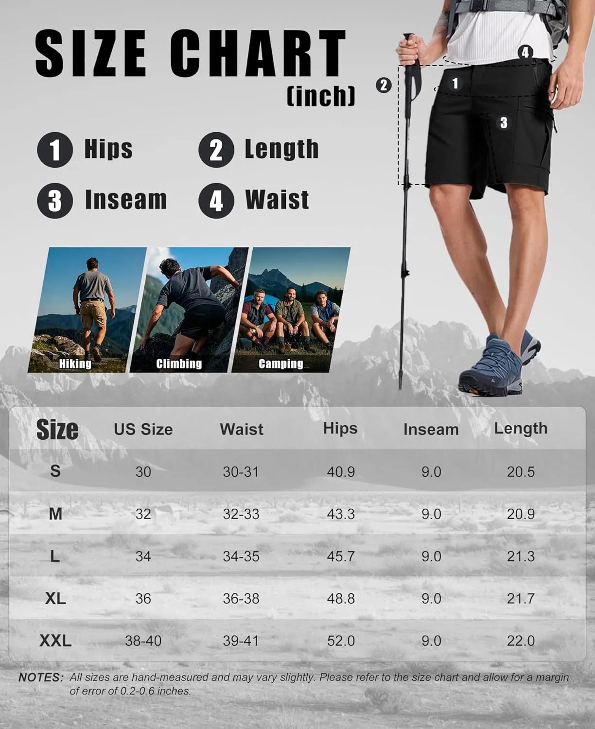 Susclude Hiking Cargo Shorts for Men Quick Dry Stretch Mens Hybrid Shorts with 5 Zipper Pockets for Golf Running