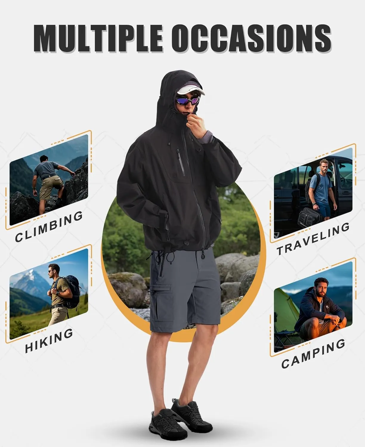 Susclude Hiking Cargo Shorts for Men Quick Dry Stretch Mens Hybrid Shorts with 5 Zipper Pockets for Golf Running