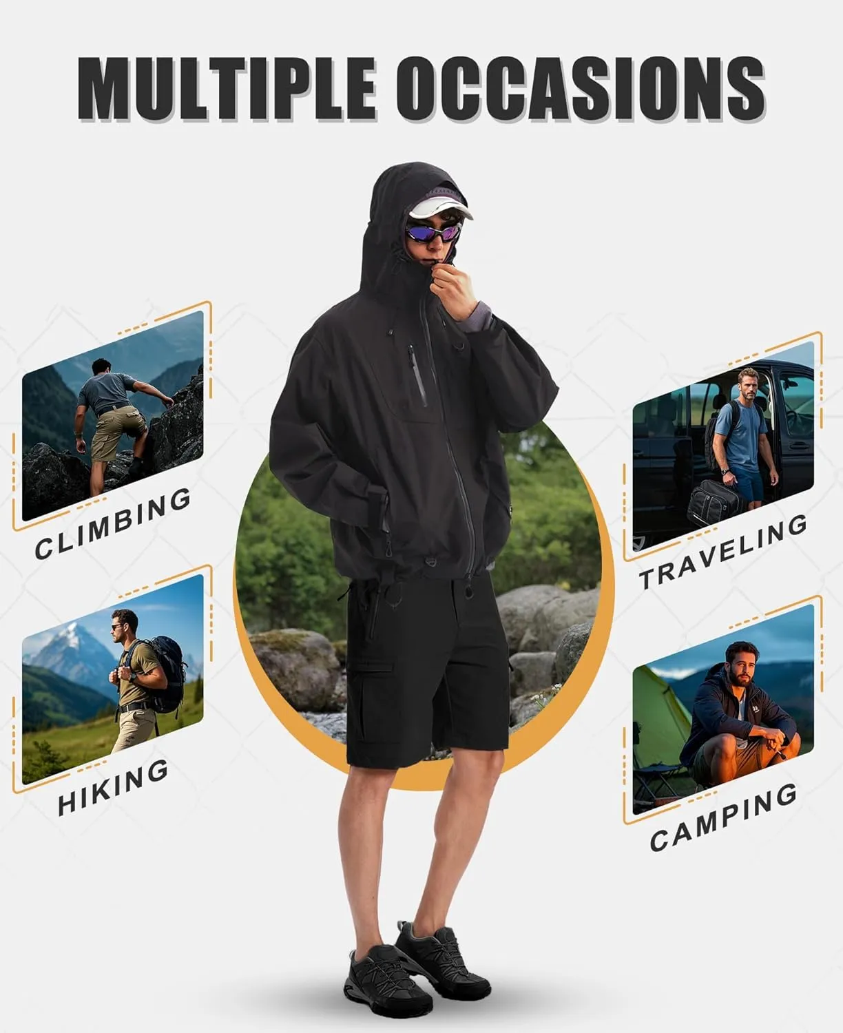 Susclude Hiking Cargo Shorts for Men Quick Dry Stretch Mens Hybrid Shorts with 5 Zipper Pockets for Golf Running