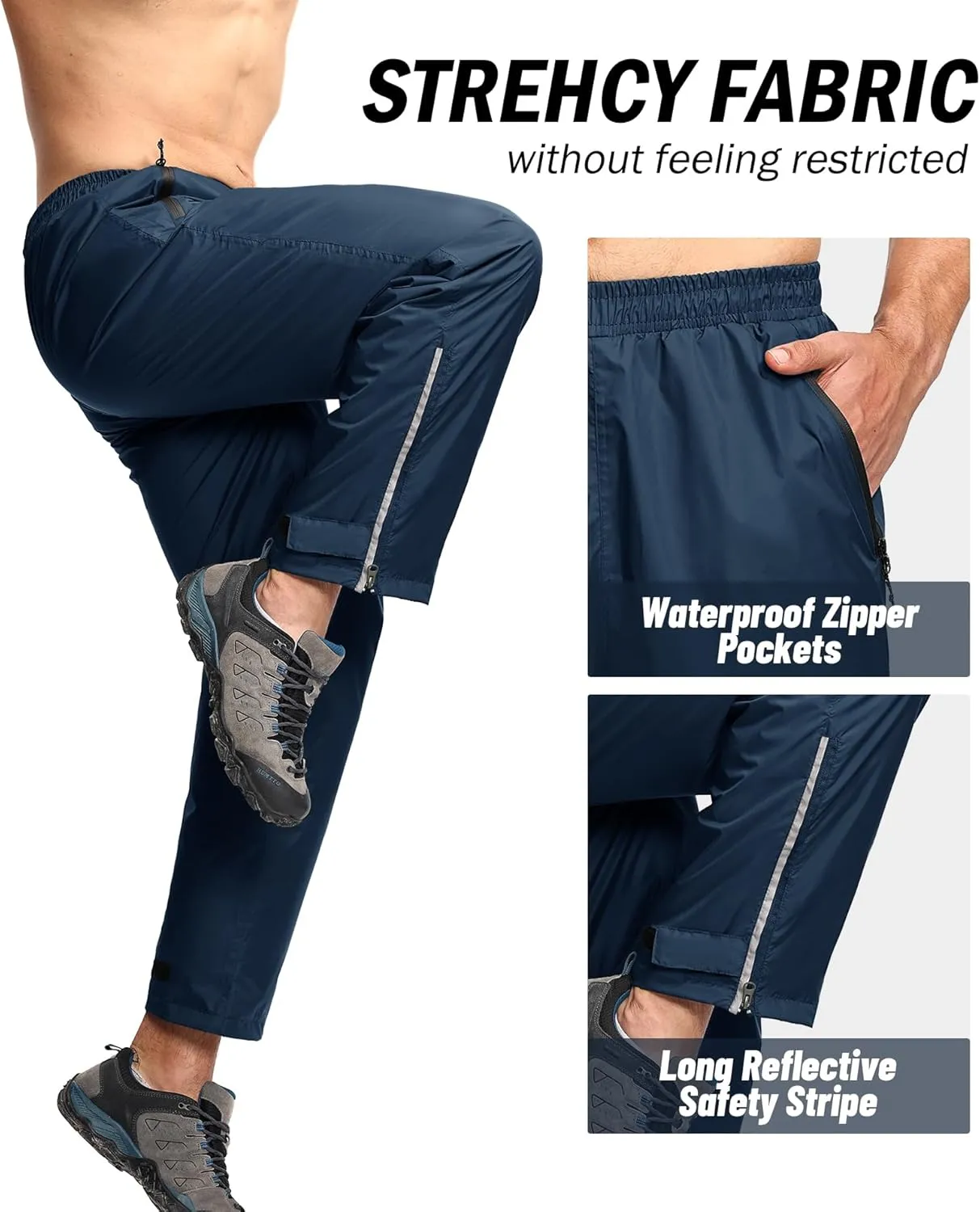 SWISSWELL Men's Golf Rain Pants Hiking Pants for Men Waterproof Breathable Mesh with Waterproof Zipper Pockets
