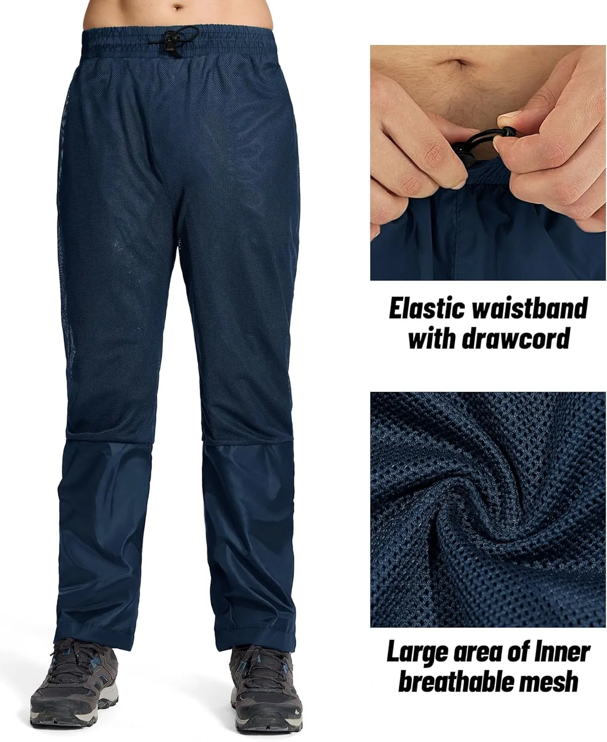 SWISSWELL Men's Golf Rain Pants Hiking Pants for Men Waterproof Breathable Mesh with Waterproof Zipper Pockets
