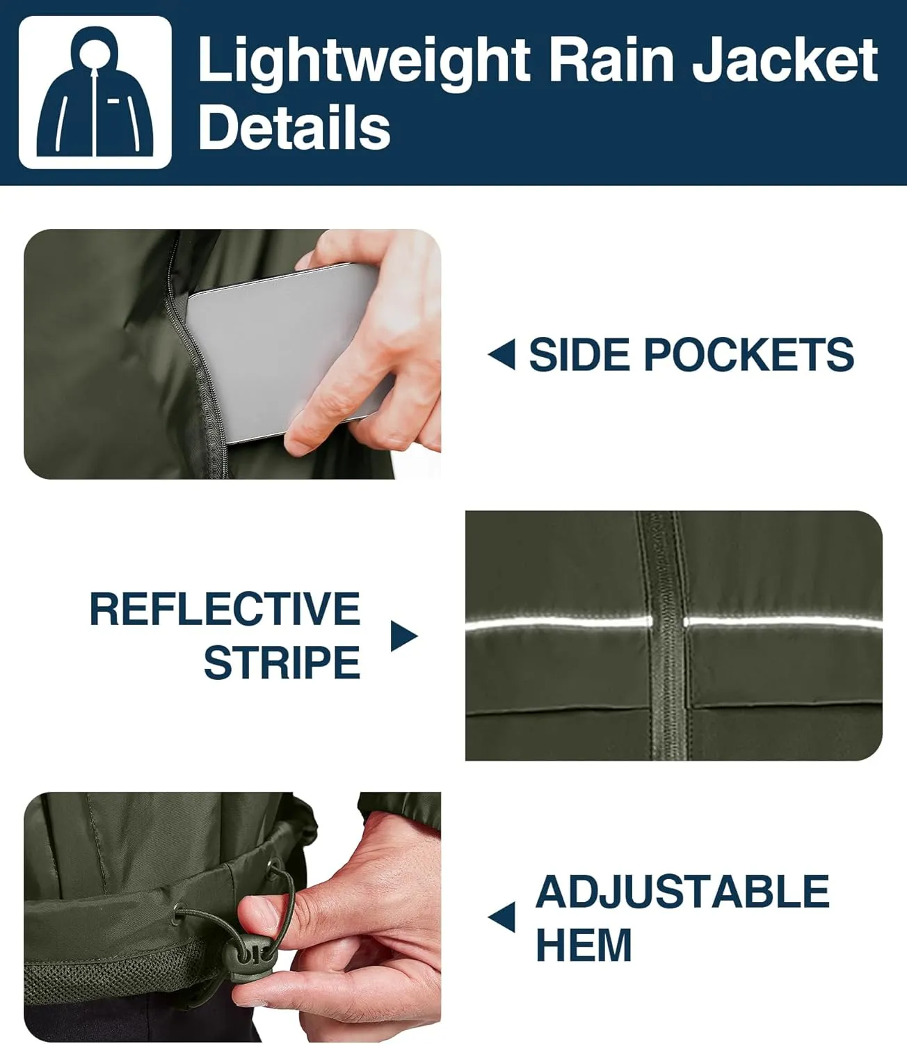 SWISSWELL Rain Jacket Men Waterproof Windbreaker, Lightweight Hooded Raincoat for Daily Casual