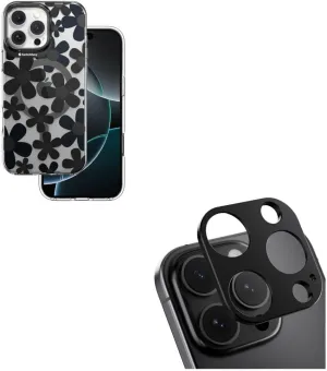 SWITCHEASY Camera Lens Protector for 16 Pro Max 6.9"(Titanium Black) Bundle with Flower Floral Case for iPhone 16 Pro Max 6.9"(Black)