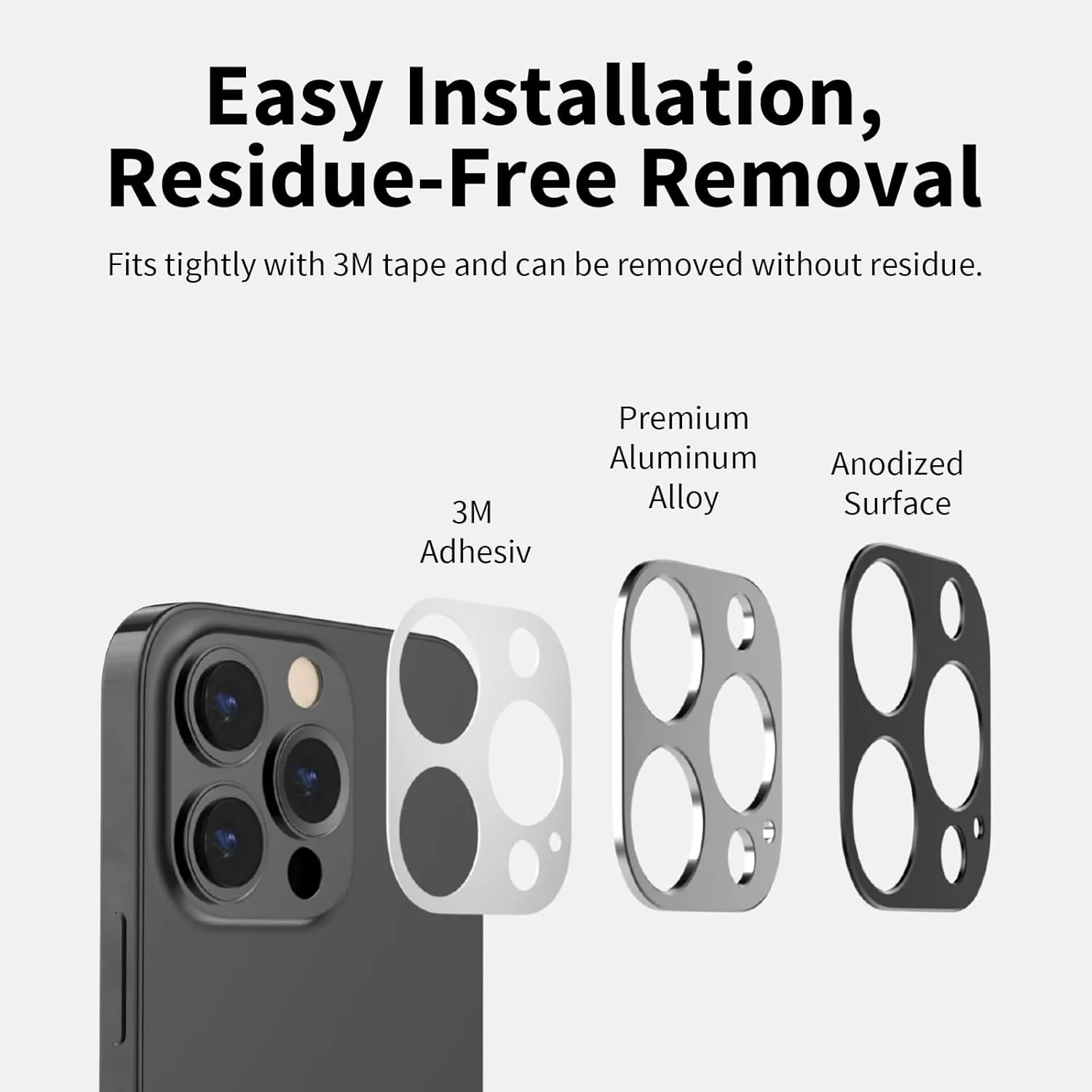 SwitchEasy Camera Lens Protector for Phone 15 - Aluminum Camera Lens Protector for Phone 15 Pro Max & Phone 15 Pro Without Covering the Lens, for 3 Lens Phone 15 - LenShield | Black