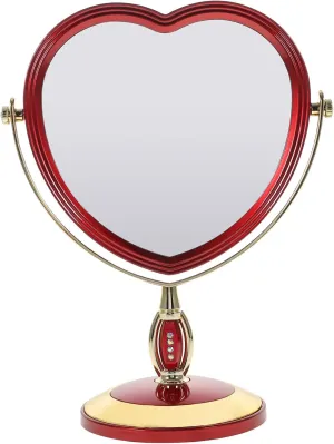 Tabletop Vanity Mirror Love Heart Shaped Cosmetic Mirror Decorative Vintage Makeup Mirror Two Sided Standing Desktop Mirror with Base for Women Ladies Girl Red