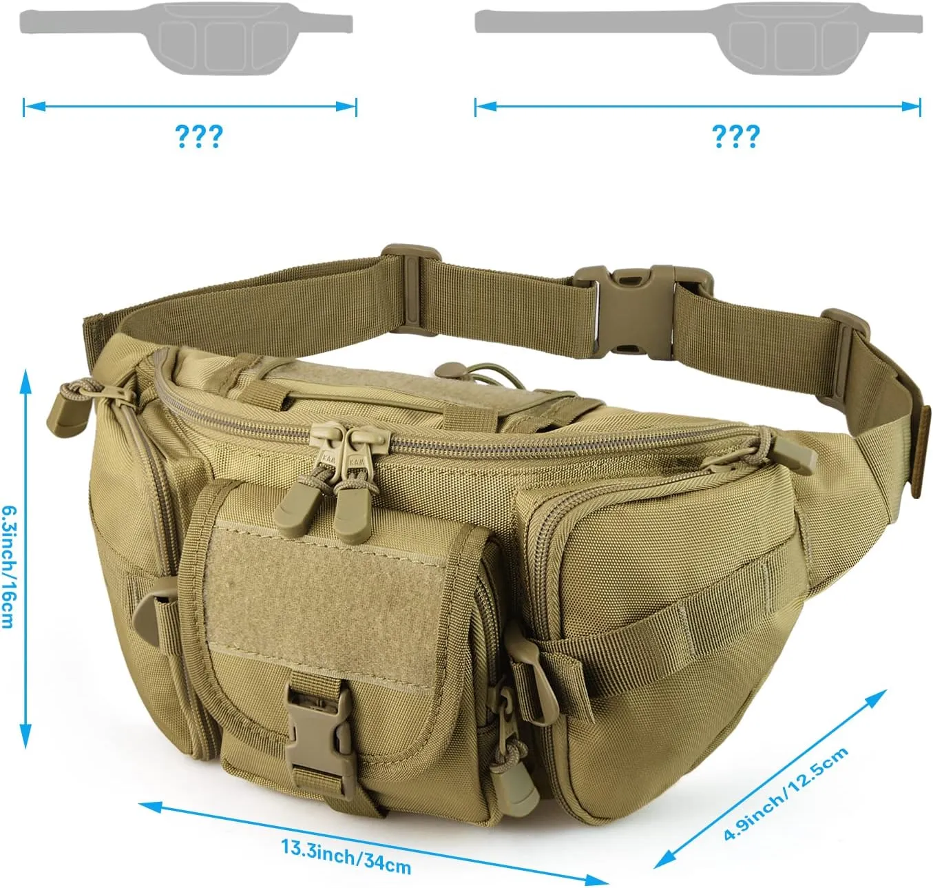 Tactical Fanny Pack Military Waist Bag Pack with USA Flag Patch Utility Hip Pack with Adjustable Strap for Outdoors Fishing Cycling Camping Hiking Dog Walking (Tan)