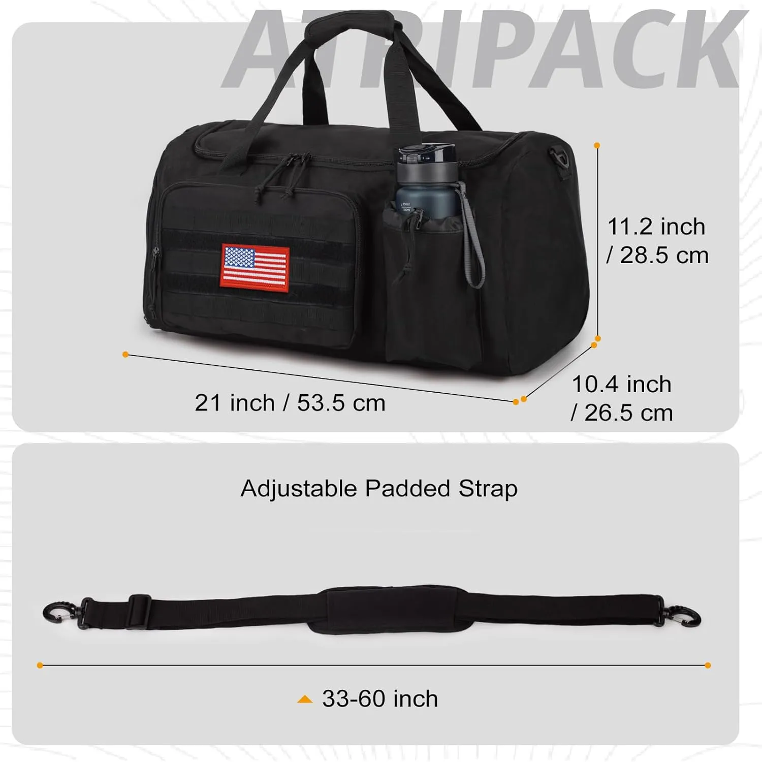 Tactical Gym Bag For Men, 40L Large Capacity Duffle Bags With Shoes Compartment, Sports Bag With Wet Compartment, Multi-Functional Weekend Bags Suitable For Travel, Camping,Hiking
