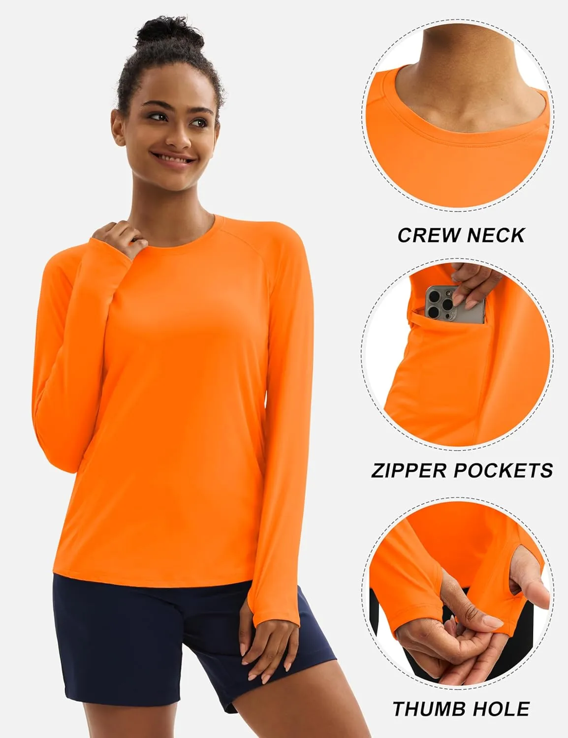 TACVASEN Long Sleeve Shirts for Women Workout Top UPF 80  UV Protection Lightweight Rash Guard with Pocket Running Shirt