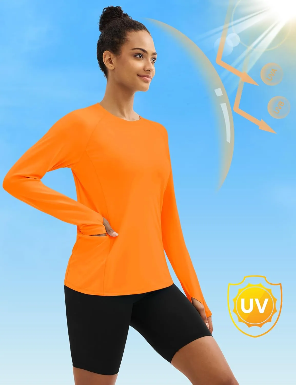 TACVASEN Long Sleeve Shirts for Women Workout Top UPF 80  UV Protection Lightweight Rash Guard with Pocket Running Shirt