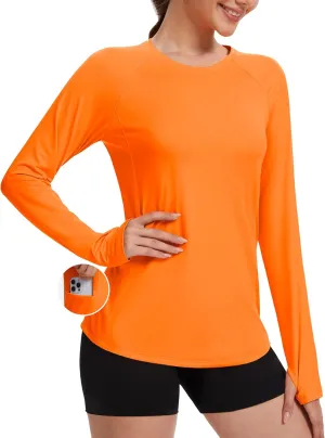 TACVASEN Long Sleeve Shirts for Women Workout Top UPF 80  UV Protection Lightweight Rash Guard with Pocket Running Shirt