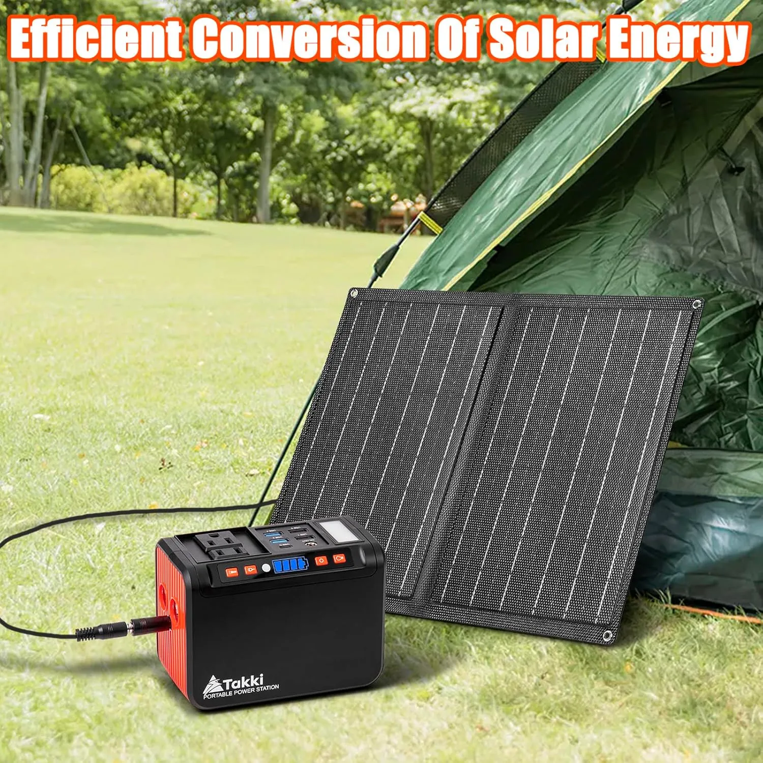 Takki 111Wh Solar Generator Portable Power Station with Panels 21W Included, 120W Peak Camping Solar Charger System Power Bank AC DC USB Ports for Camping Emergency Outdoor
